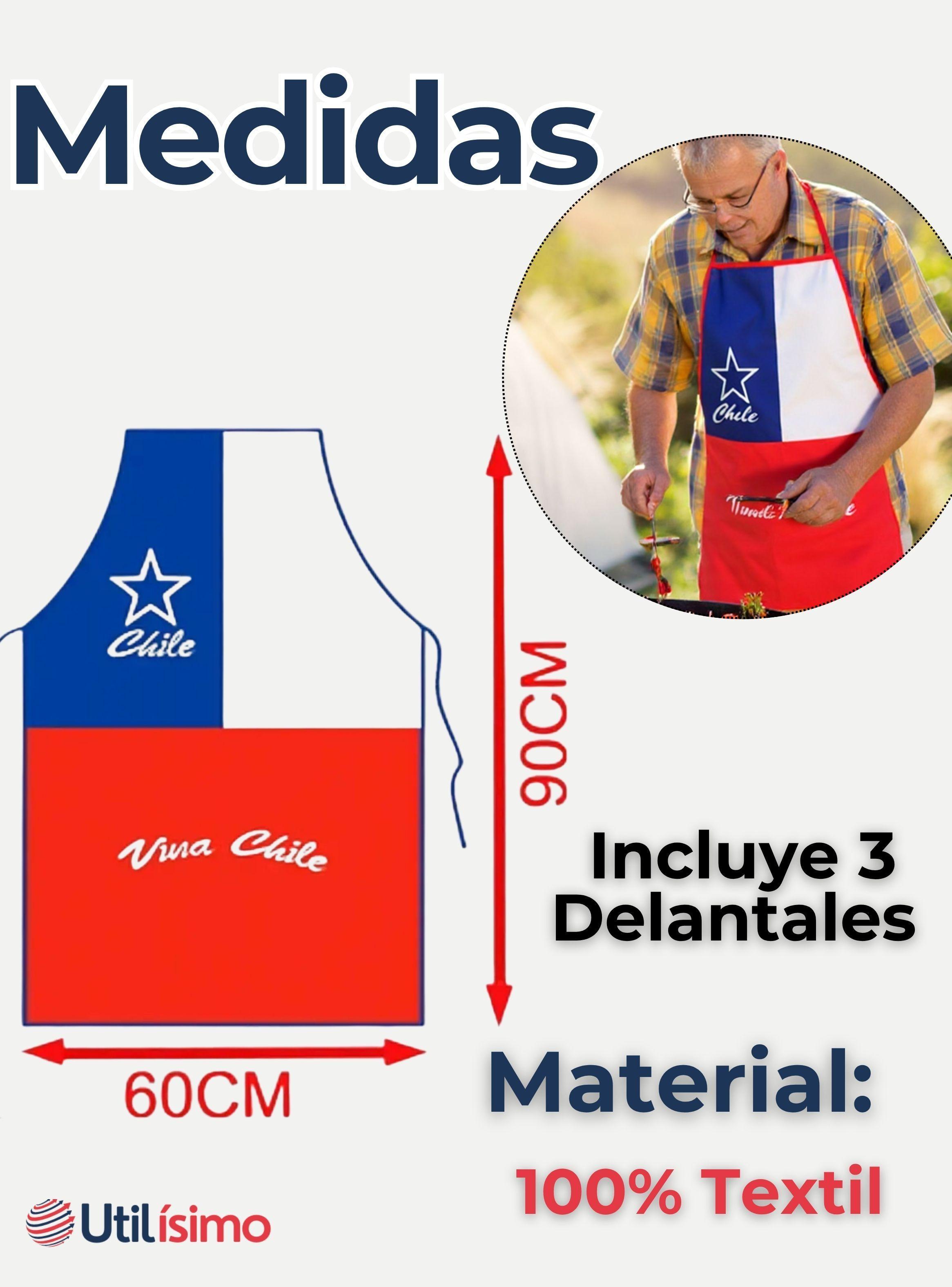 Pack 3 Delantal Cocina Chile Fiestas Patrias Bandera Chilena 60X90 CM Surtidos-2