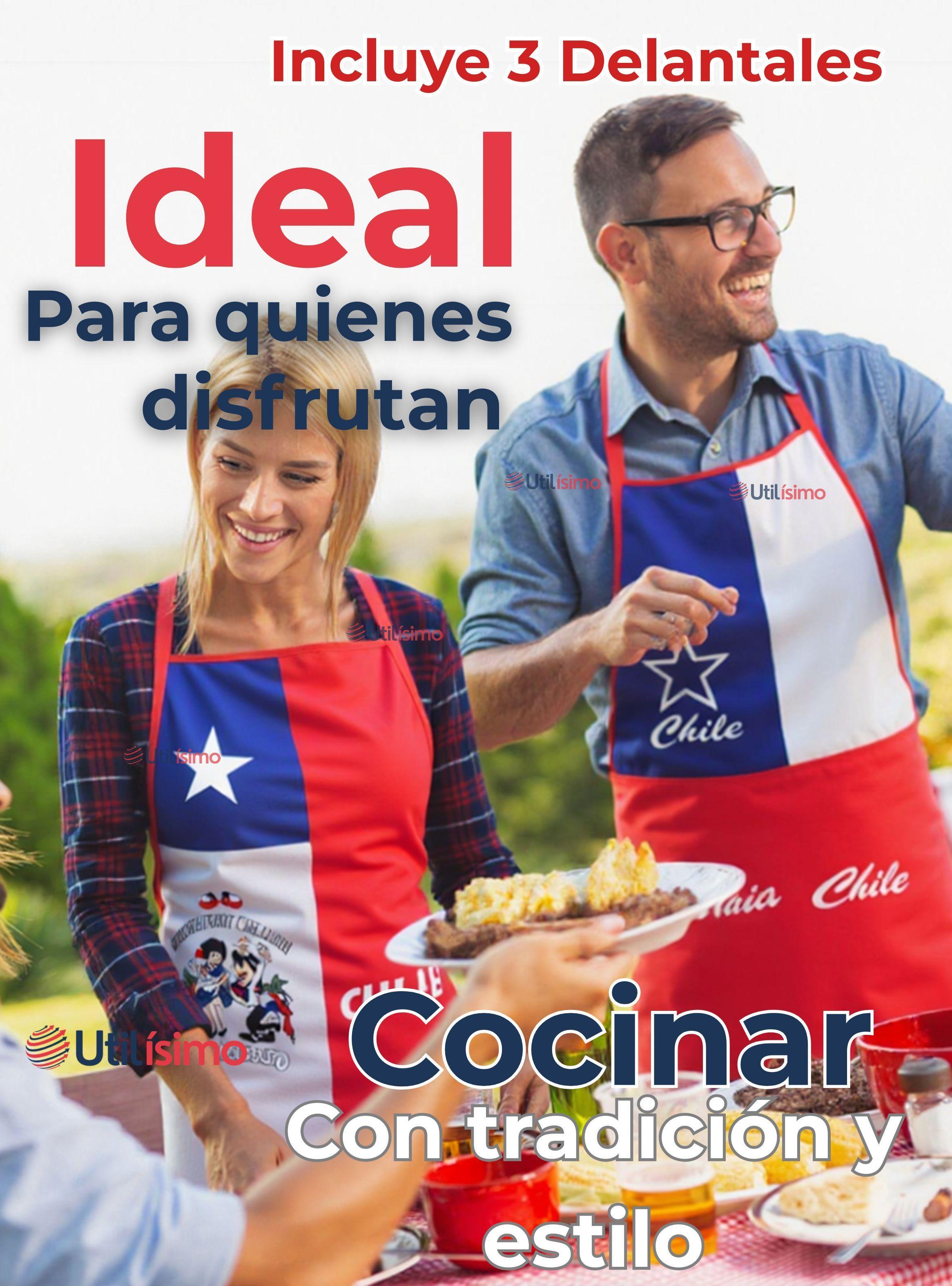 Pack 3 Delantal Cocina Chile Fiestas Patrias Bandera Chilena 60X90 CM Surtidos-4