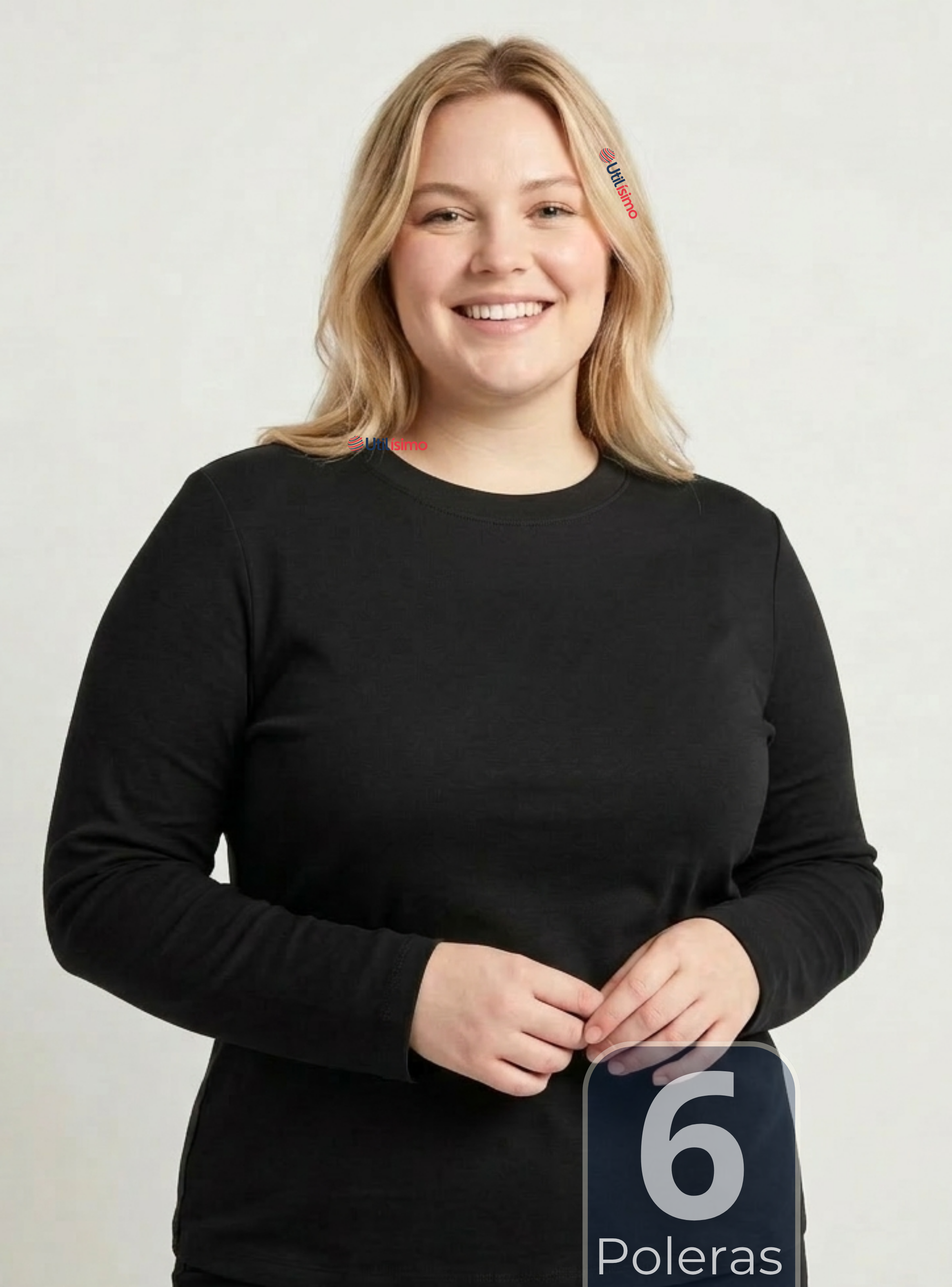 Pack 6 Camisetas Poleras Bambú Primera Capa Color Negro Manga Larga Mujer-1