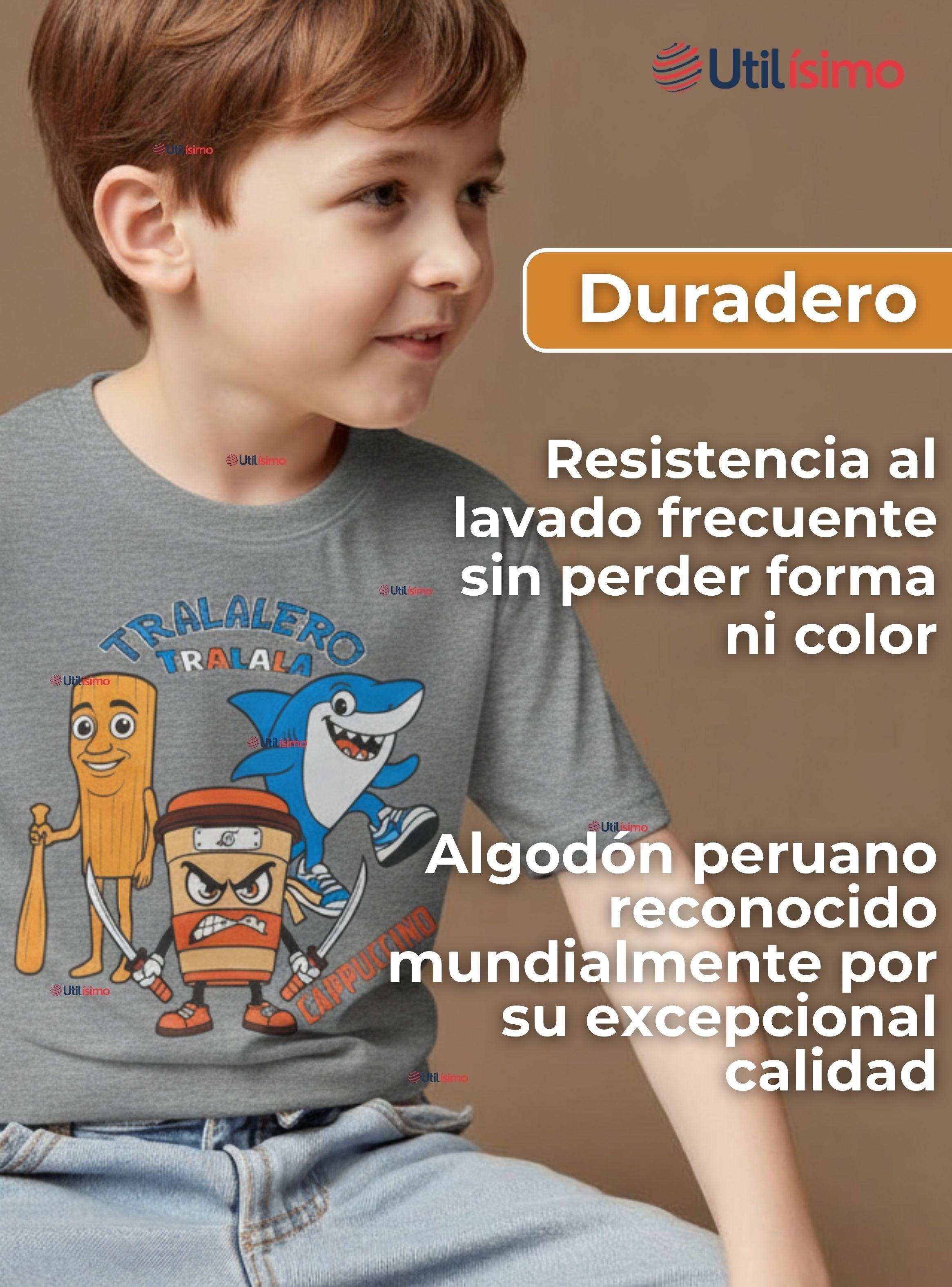 Polera Brainrots 100% Algodón Manga Corta Niños Tralalero Gris Claro-5