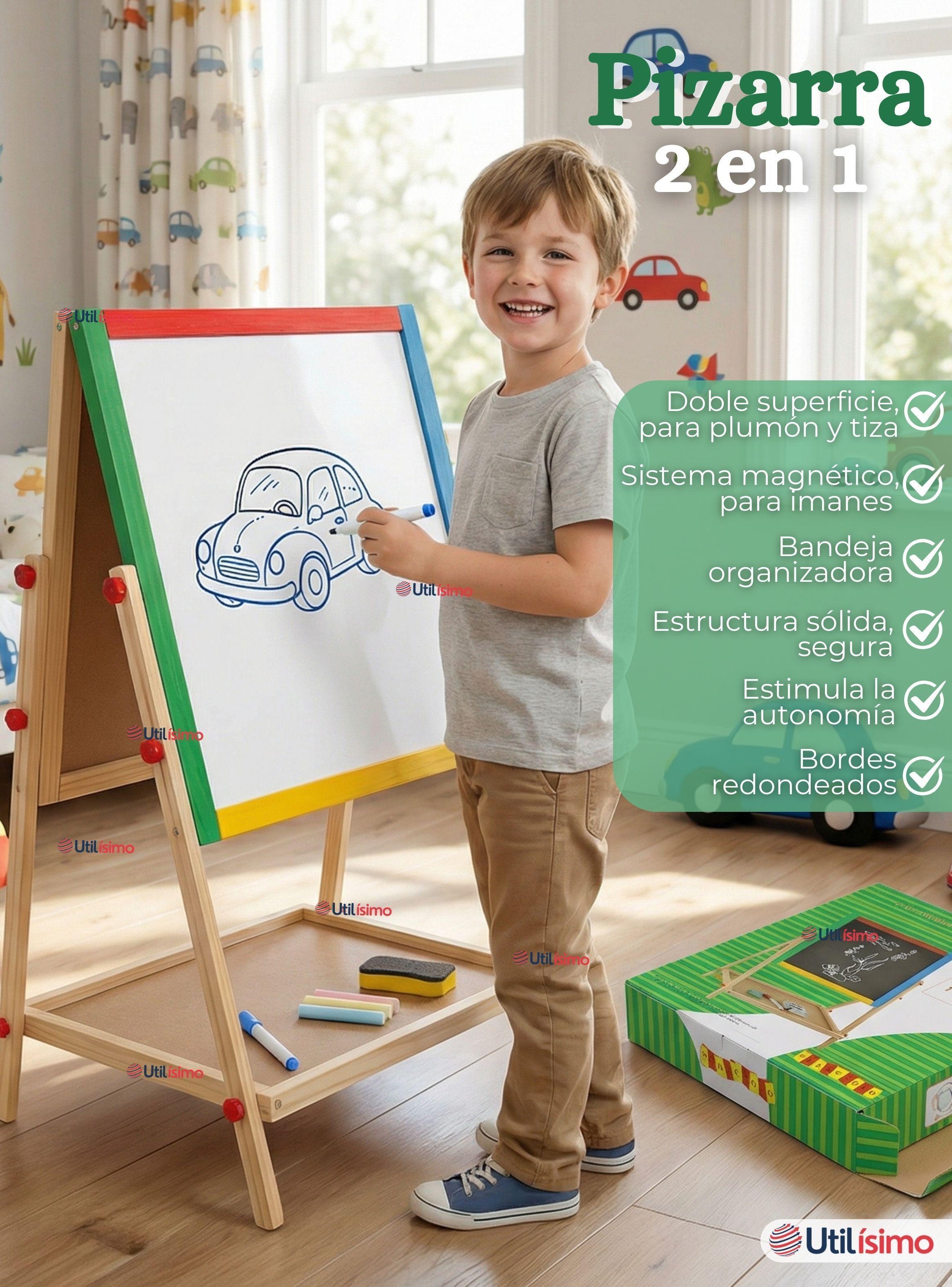 Pizarra Infantil 2 en 1 Tiza Plumon y Magnética Estilo Montessori 64cm-3