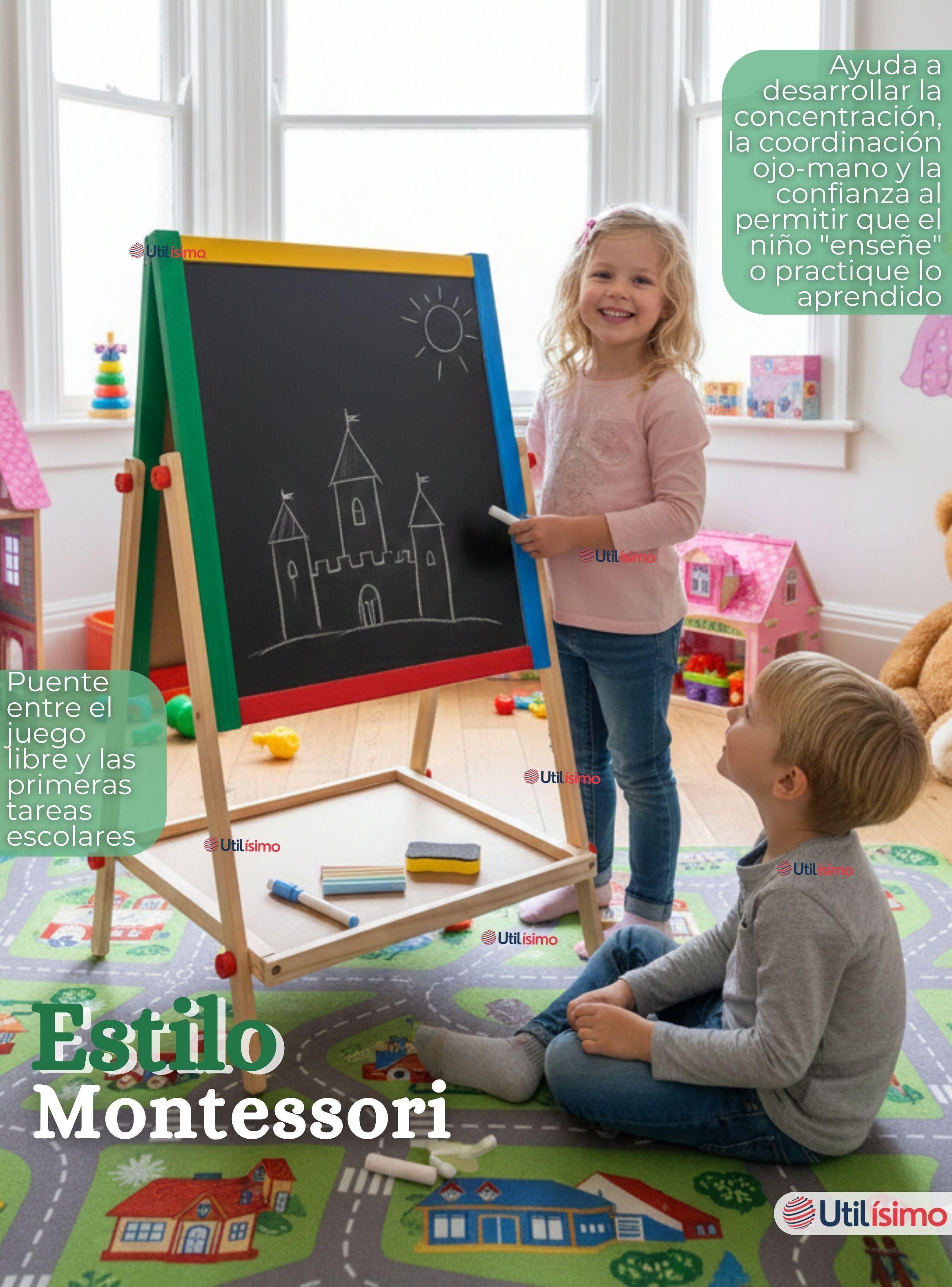 Pizarra Infantil 2 en 1 Tiza Plumon y Magnética Estilo Montessori 64cm-6