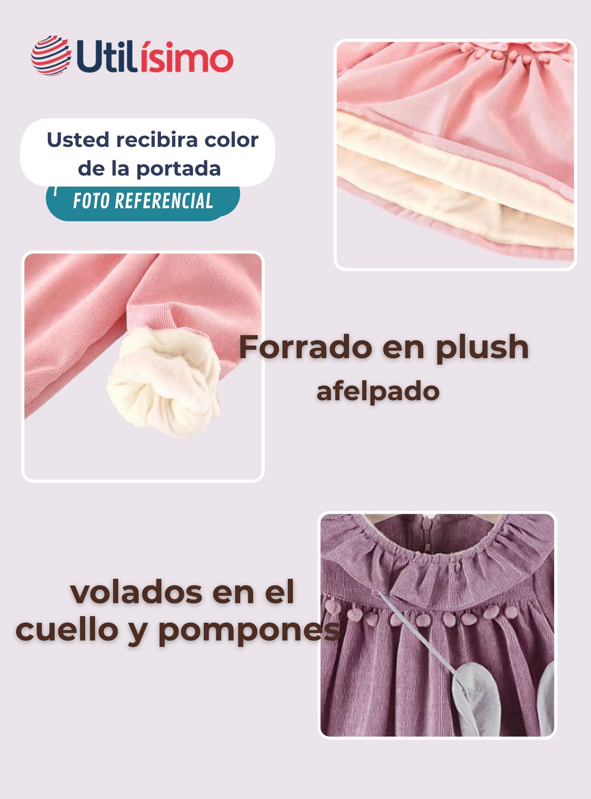 Vestido De Cotelé Con Bolso Conejo Forrado En Plush Niña Morado-3