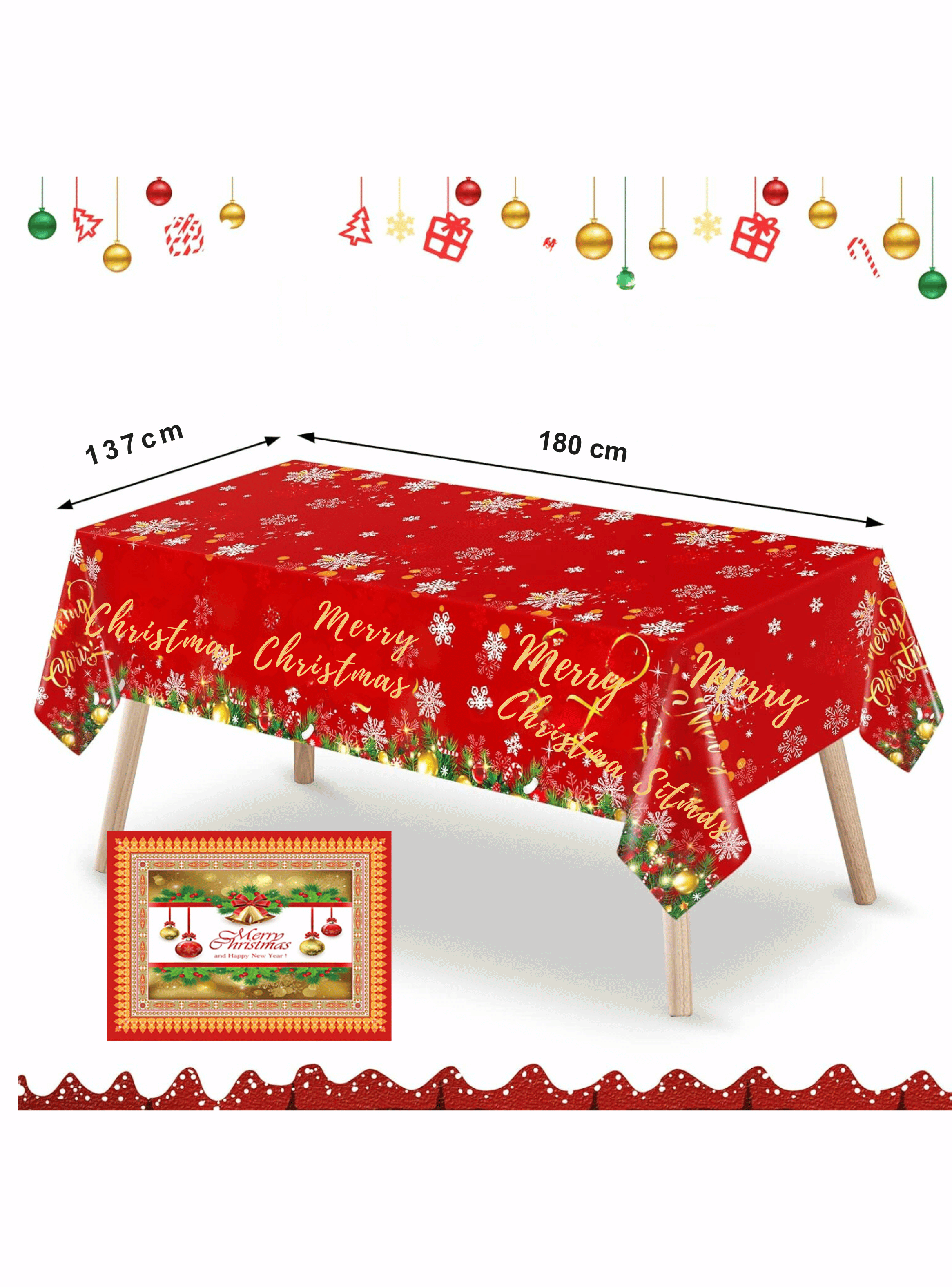 Mantel Navidad Merry Christmas Dorado Poliéster 137x180 cm-2