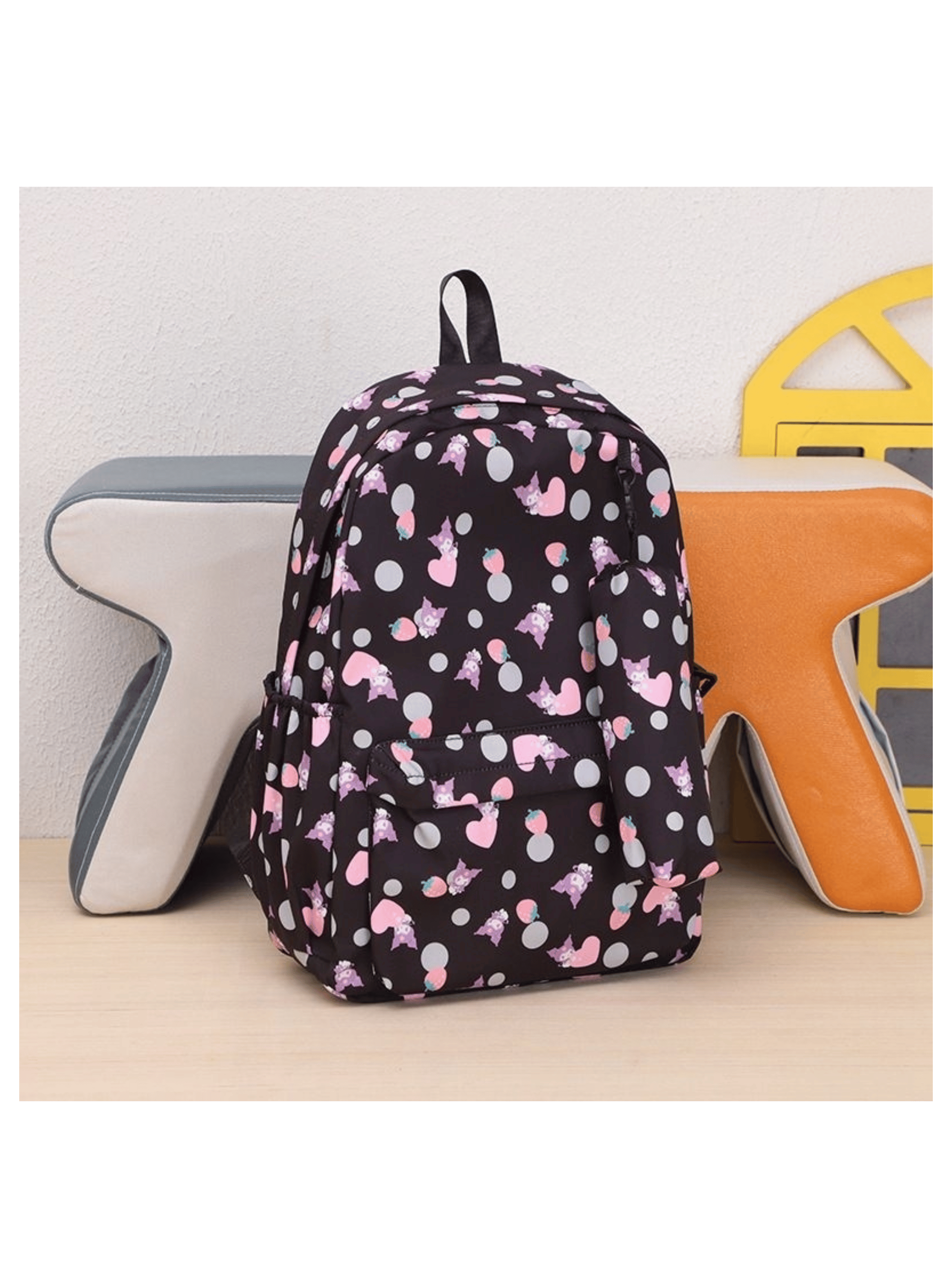Mochila Kuromi Escolar 44cm Sanrio Estilo Kawaii Black-3