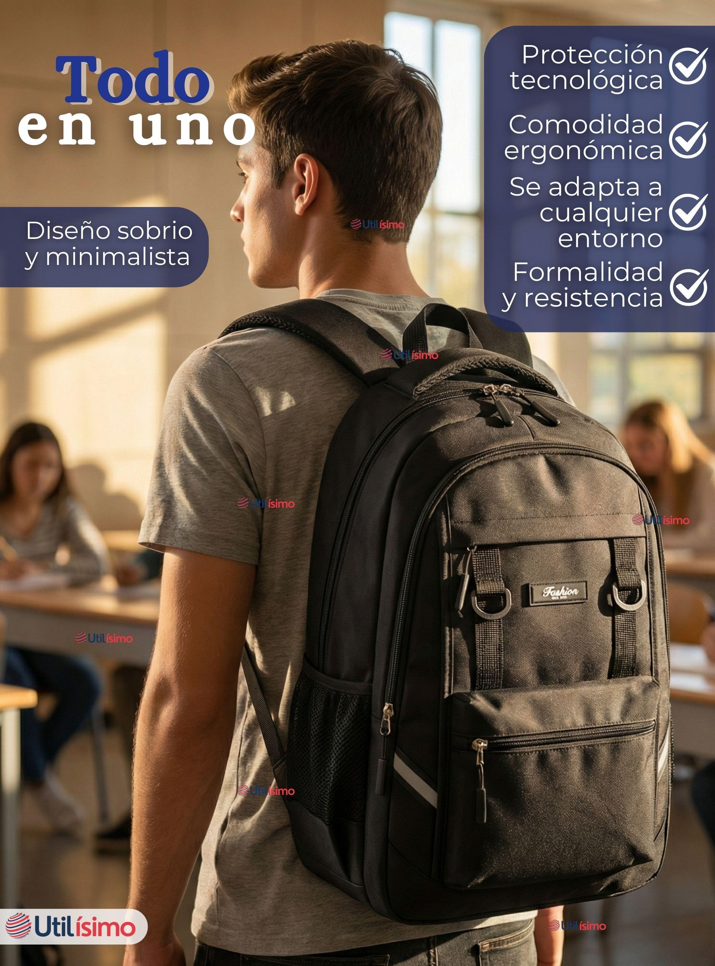 Mochila Escolar Universitaria Impermeable Resistente 44cm Negro 20L-3