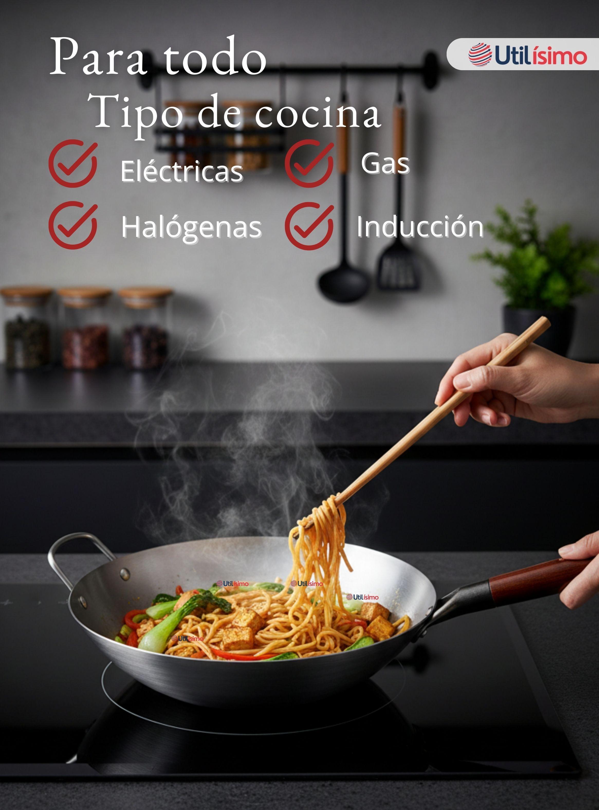 Sartén Wok de Hierro Concavo Con Mango de 34cm Color Plateado-3