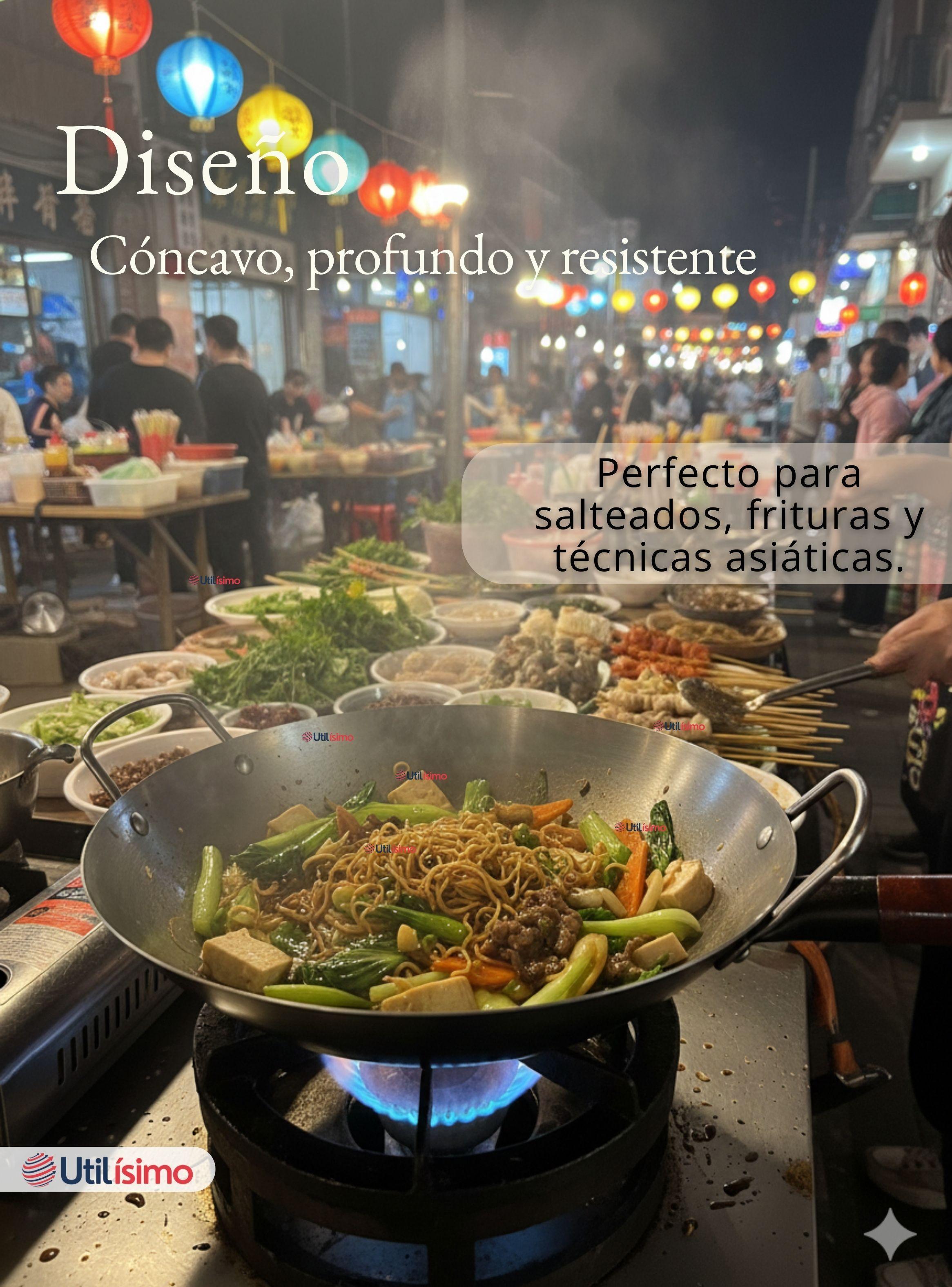 Sartén Wok de Hierro Concavo Con Mango de 34cm Color Plateado-5