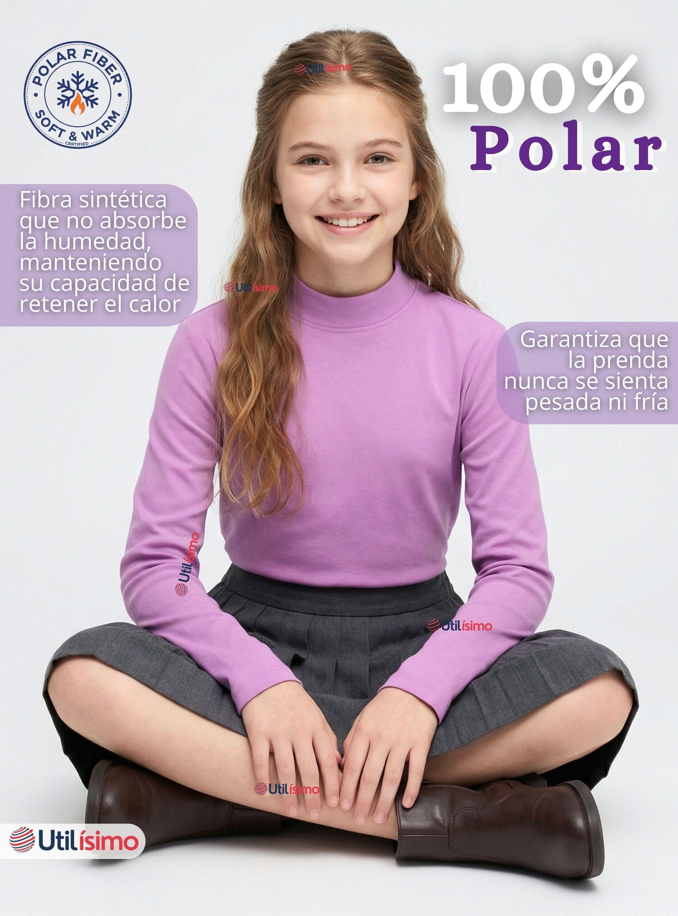 Pack 3 Polera Camiseta Polar Lila Primera Capa Cuello Beatle Mangas Largas para Niñas-3