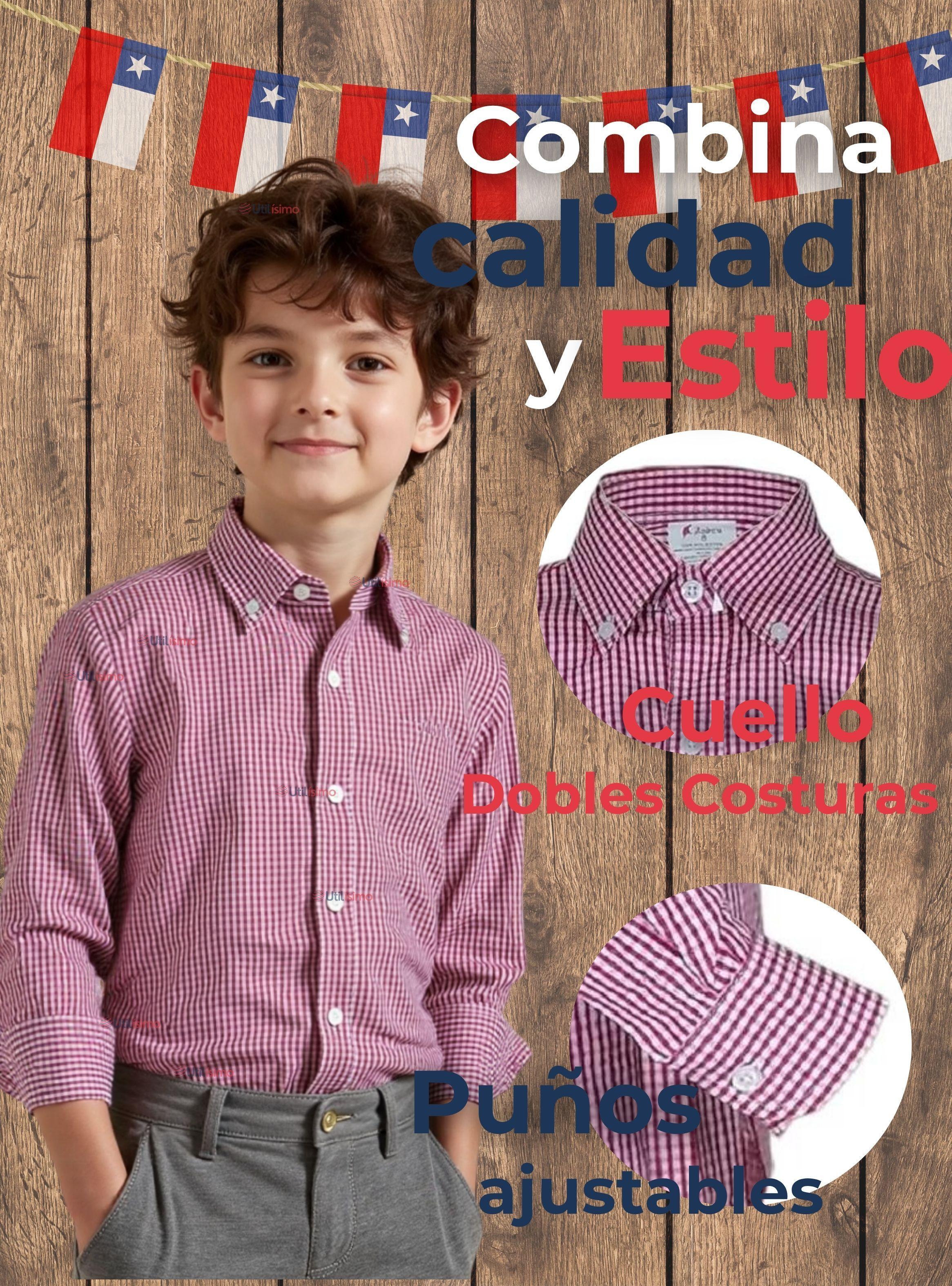Pack 3 Camisa Huaso Cuadrillé Algodón Niño y Juvenil Color Rojo-3