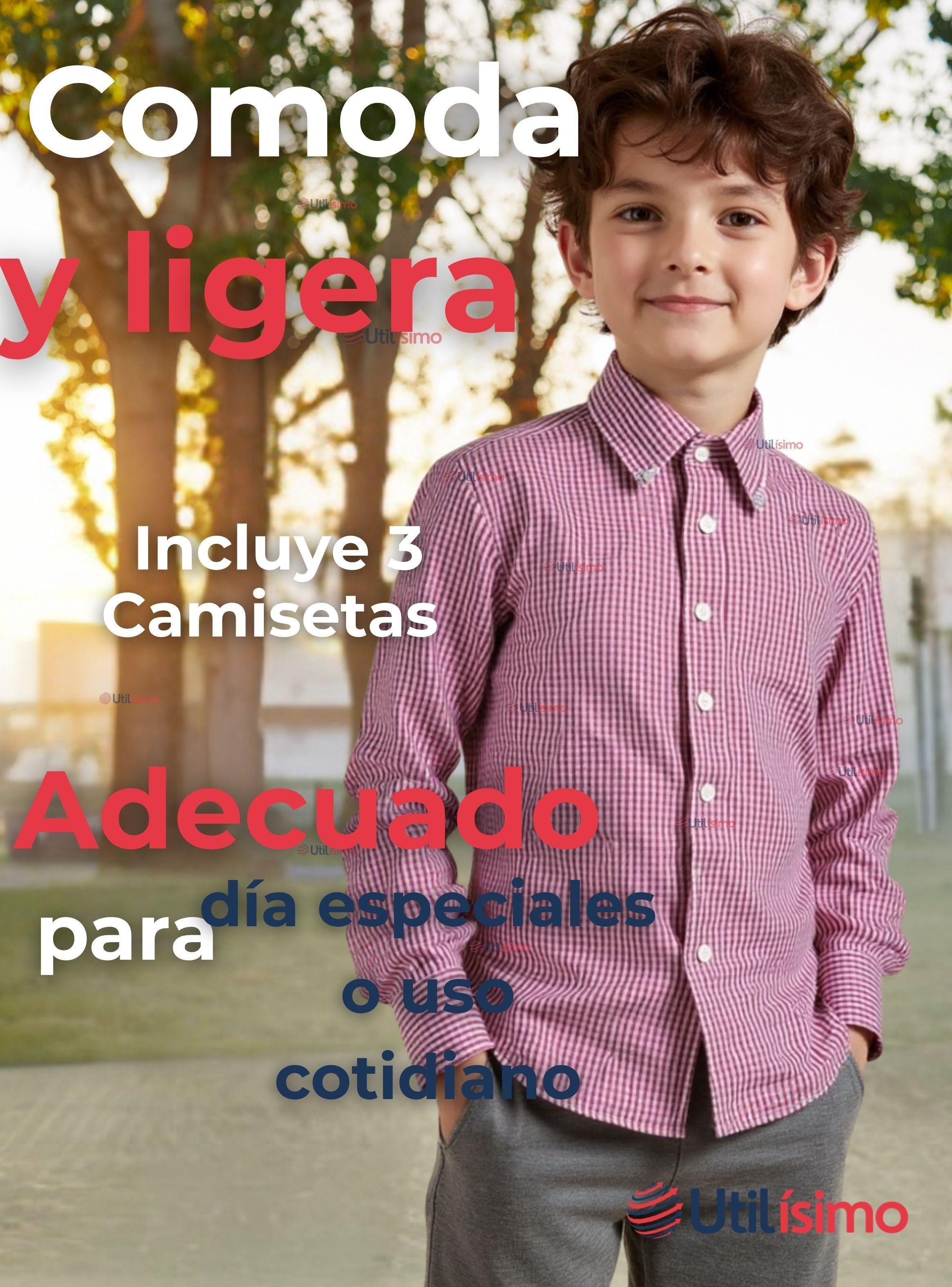 Pack 3 Camisa Huaso Cuadrillé Algodón Niño y Juvenil Color Rojo-5
