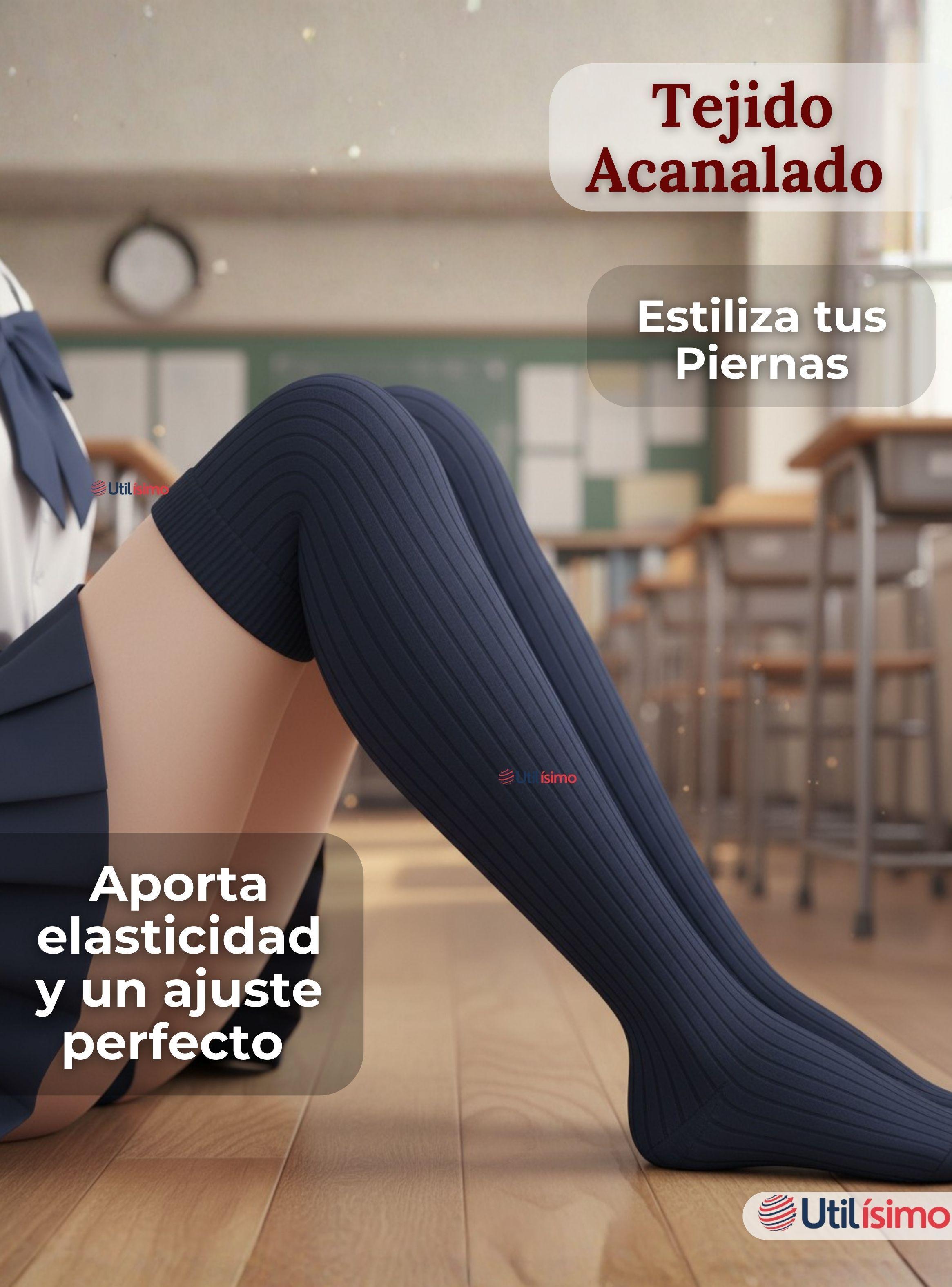 Bucaneras Escolares 1 Par Calcetines Acrílico Color Azul Premium Niñas y Juvenil-5