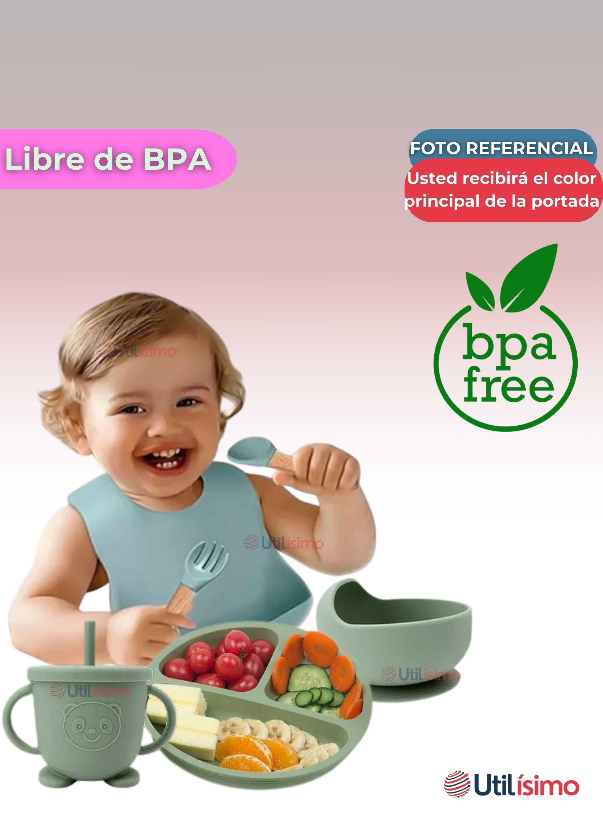 Set De Alimentación Bebé Silicona 6 Piezas Libre BPA Rosa Claro-2