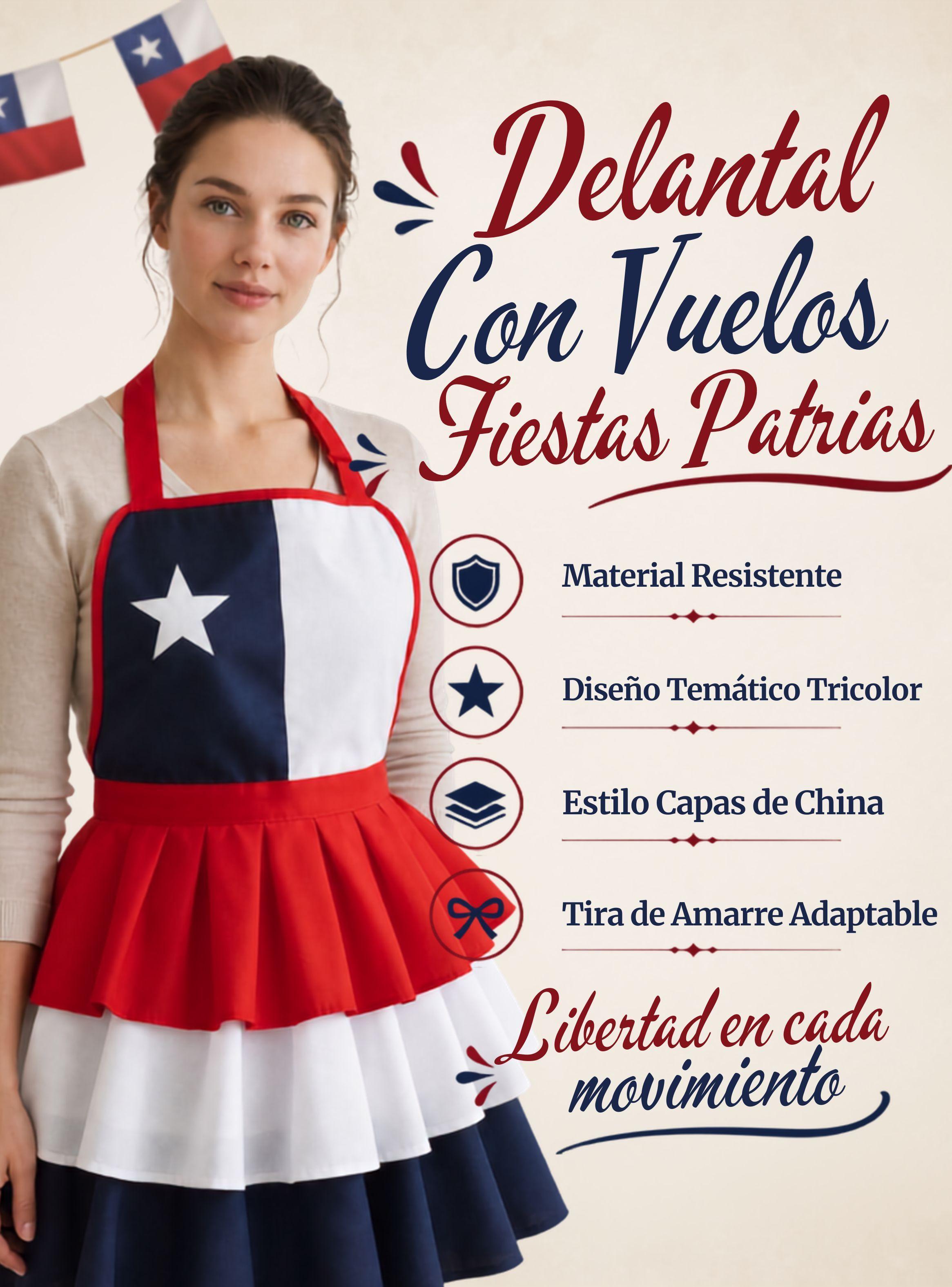 Delantal Pechera De Cocina Chile Tricolor Mujer Fiestas Patrias-2