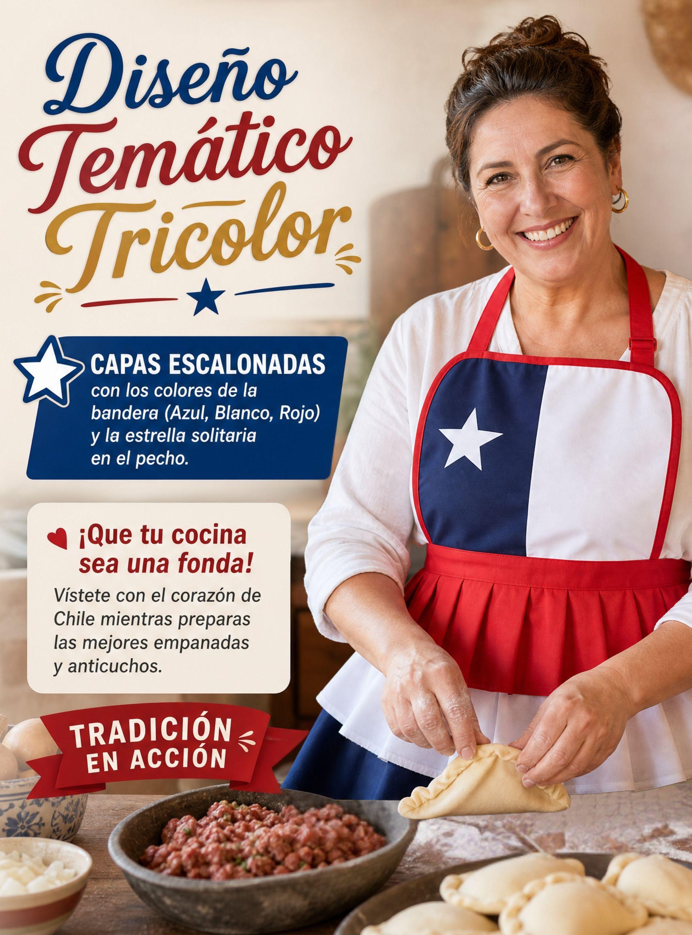 Delantal Pechera De Cocina Chile Tricolor Mujer Fiestas Patrias-3
