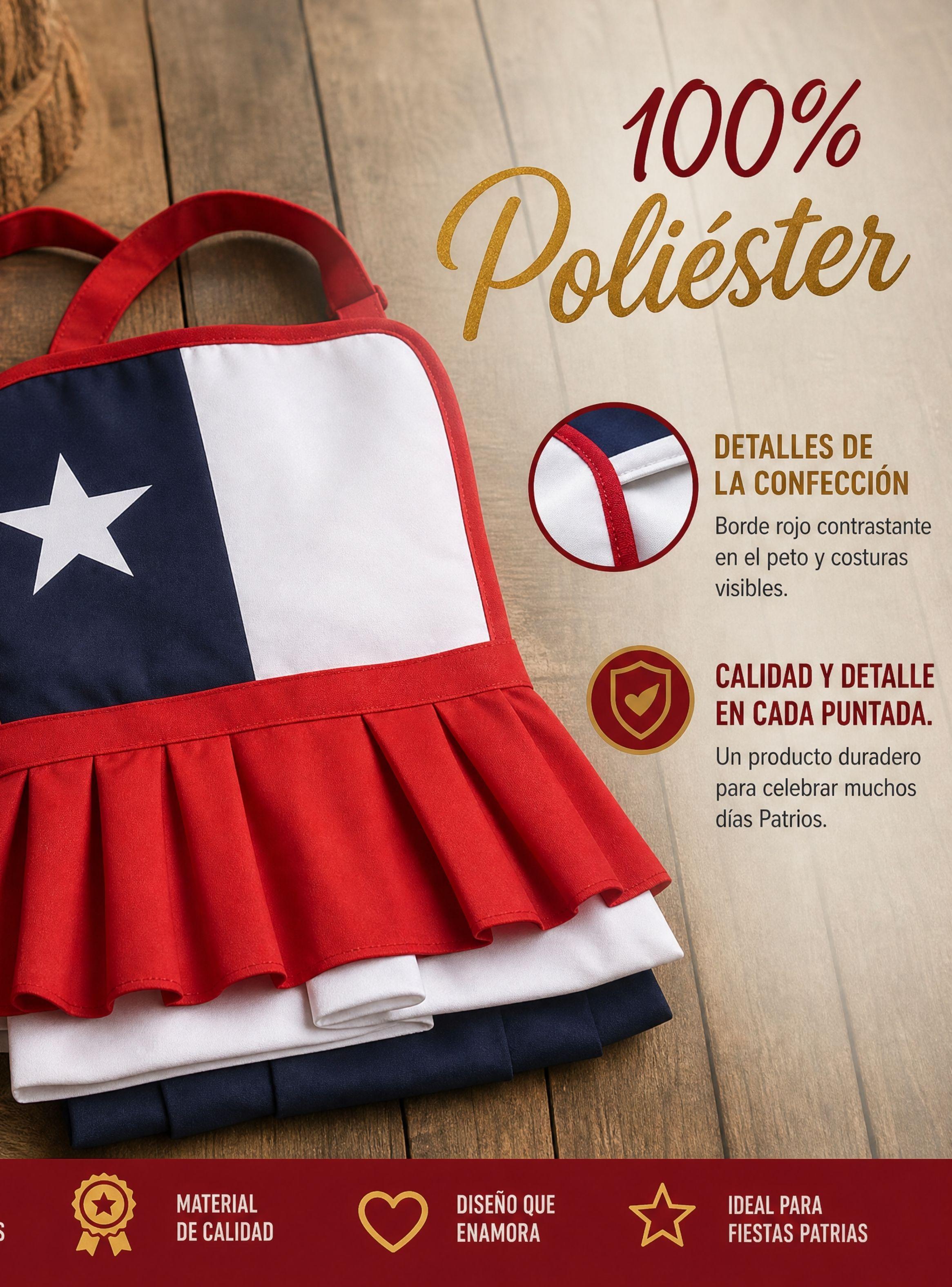 Delantal Pechera De Cocina Chile Tricolor Mujer Fiestas Patrias-6