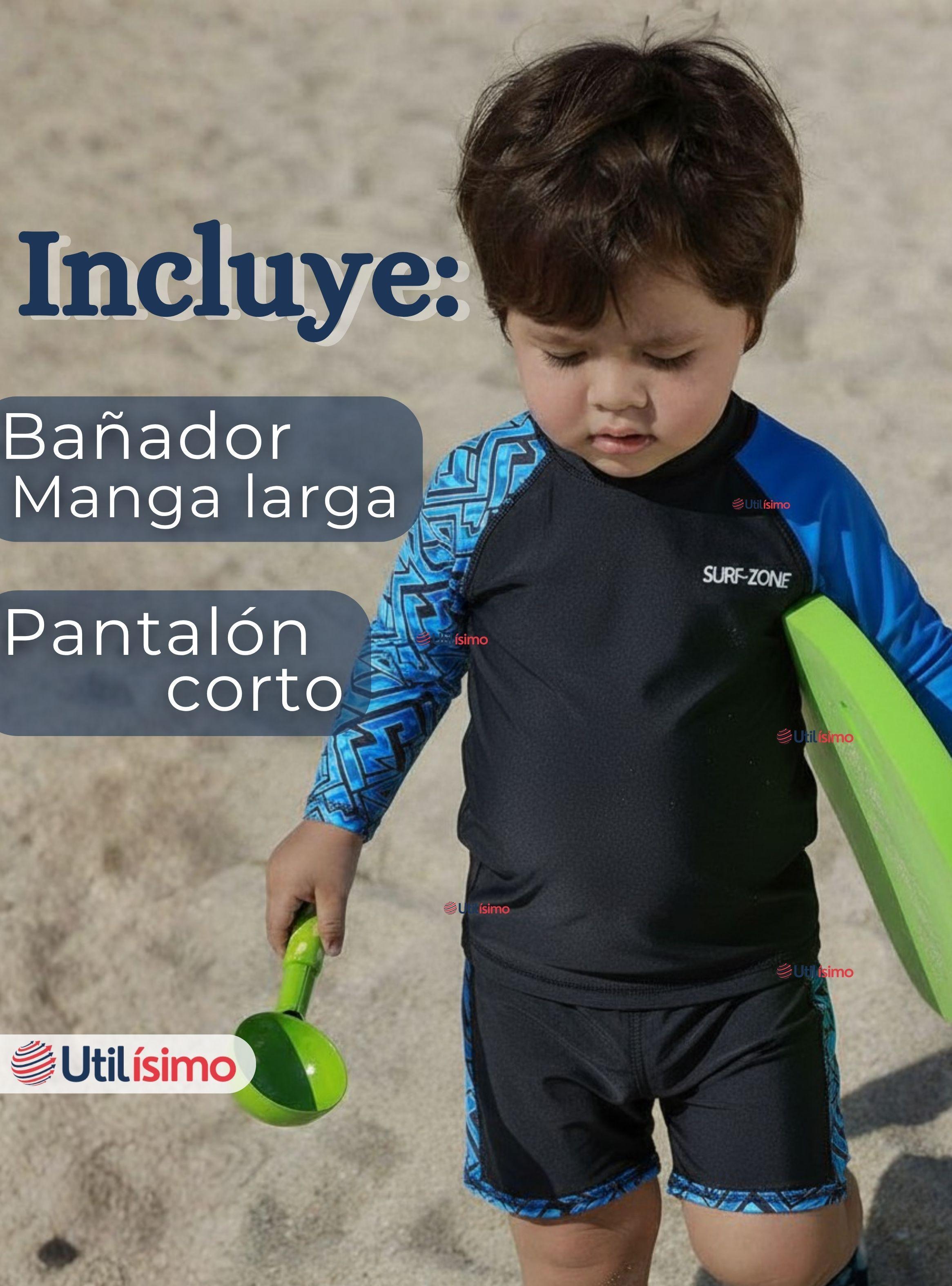 Traje de Baño Manga Larga Pantalón Corto 2 Piezas Corte Split Para Niños 3 a 11 años Black-1