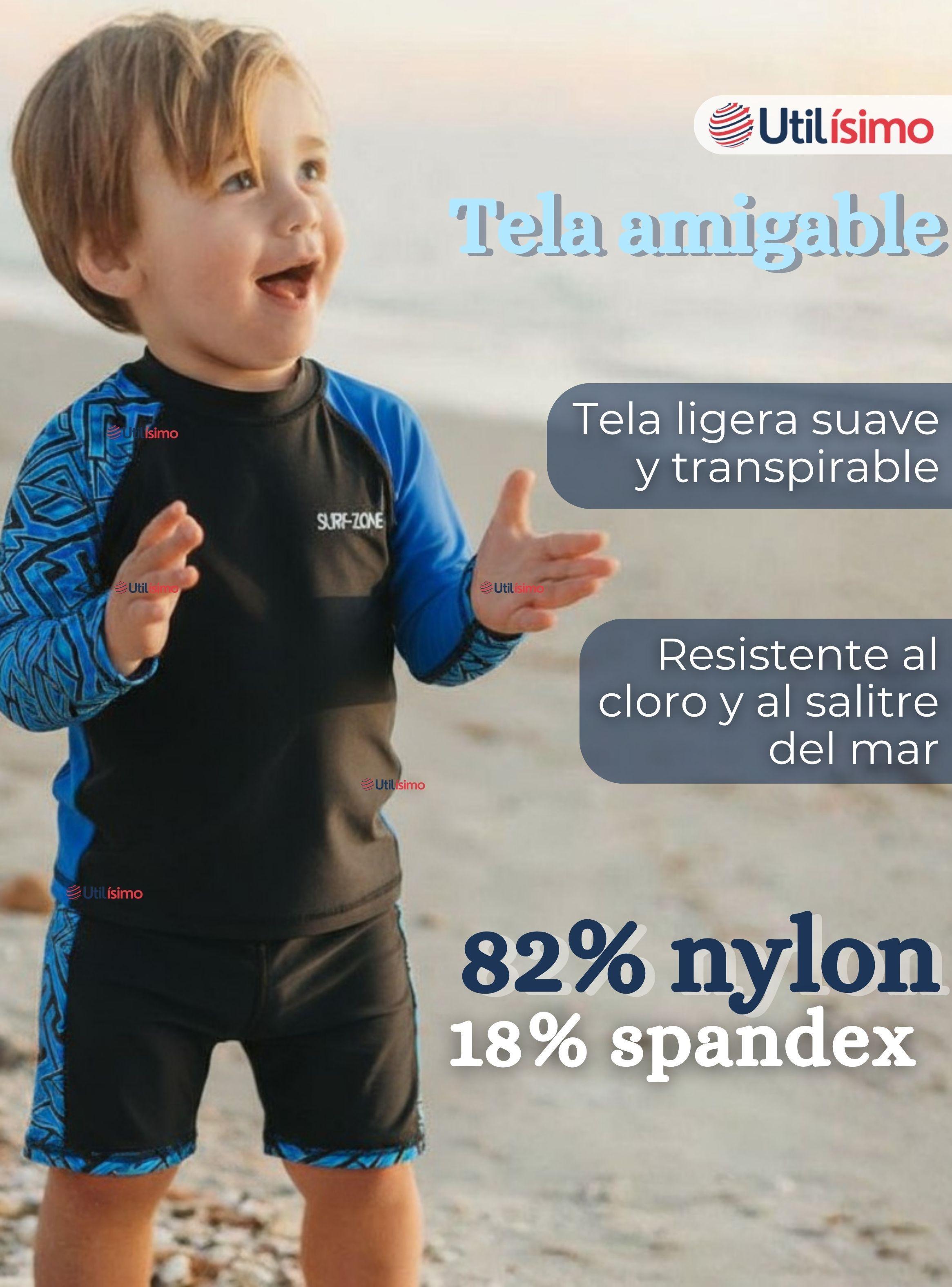 Traje de Baño Manga Larga Pantalón Corto 2 Piezas Corte Split Para Niños 3 a 11 años Black-2
