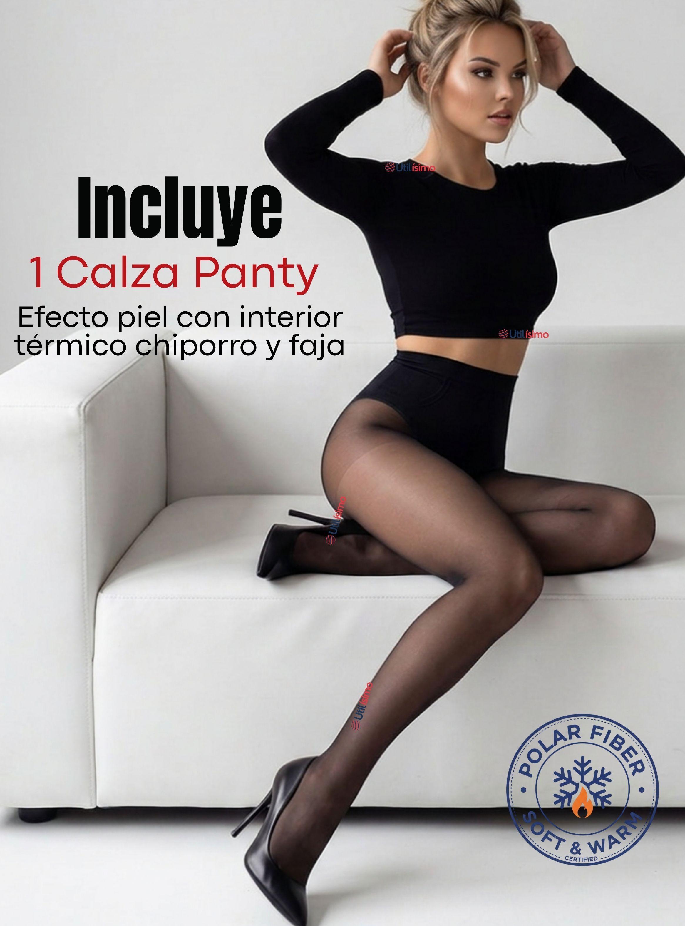 Calza Panty Efecto Piel Con Faja de Polar Térmica Elasticada-2