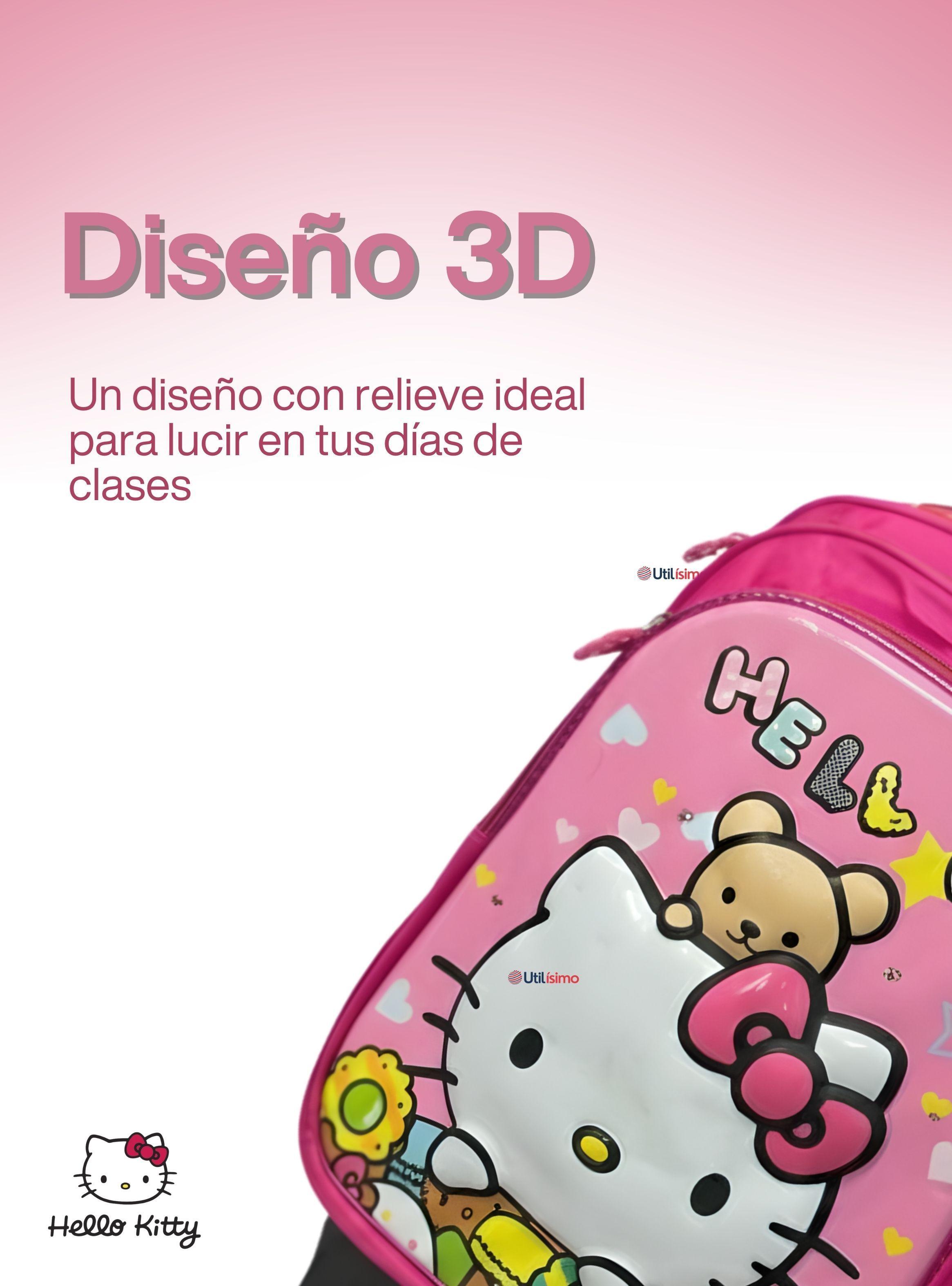 Mochila Escolar Hello Kitty Flowers Con Ruedas Desmontables + Estuche y Lonchera de Niña Poliéster-4