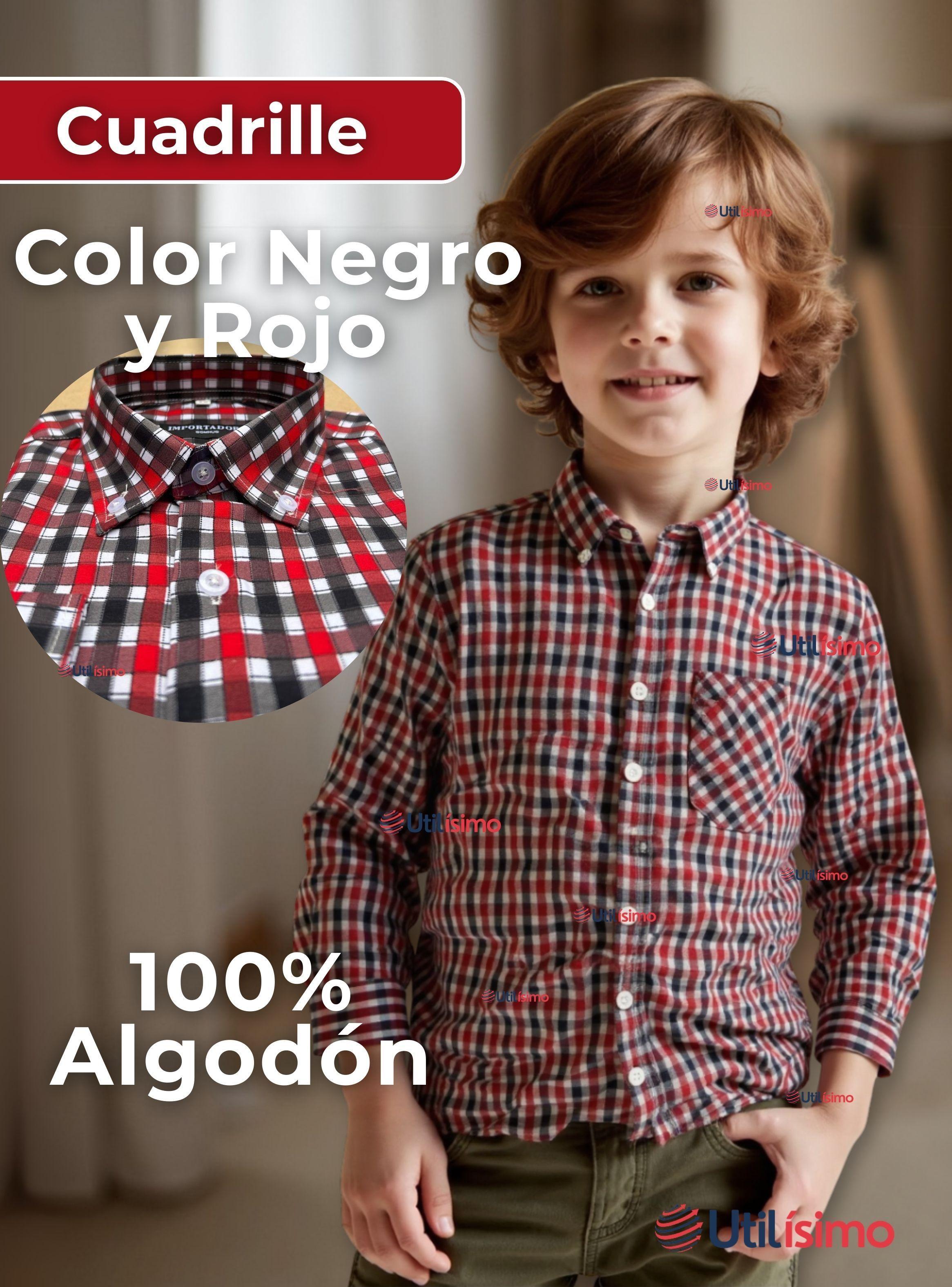 Camisa Huaso Cuadrillé Manga Larga 100% Algodón Negro y Rojo Casual-1