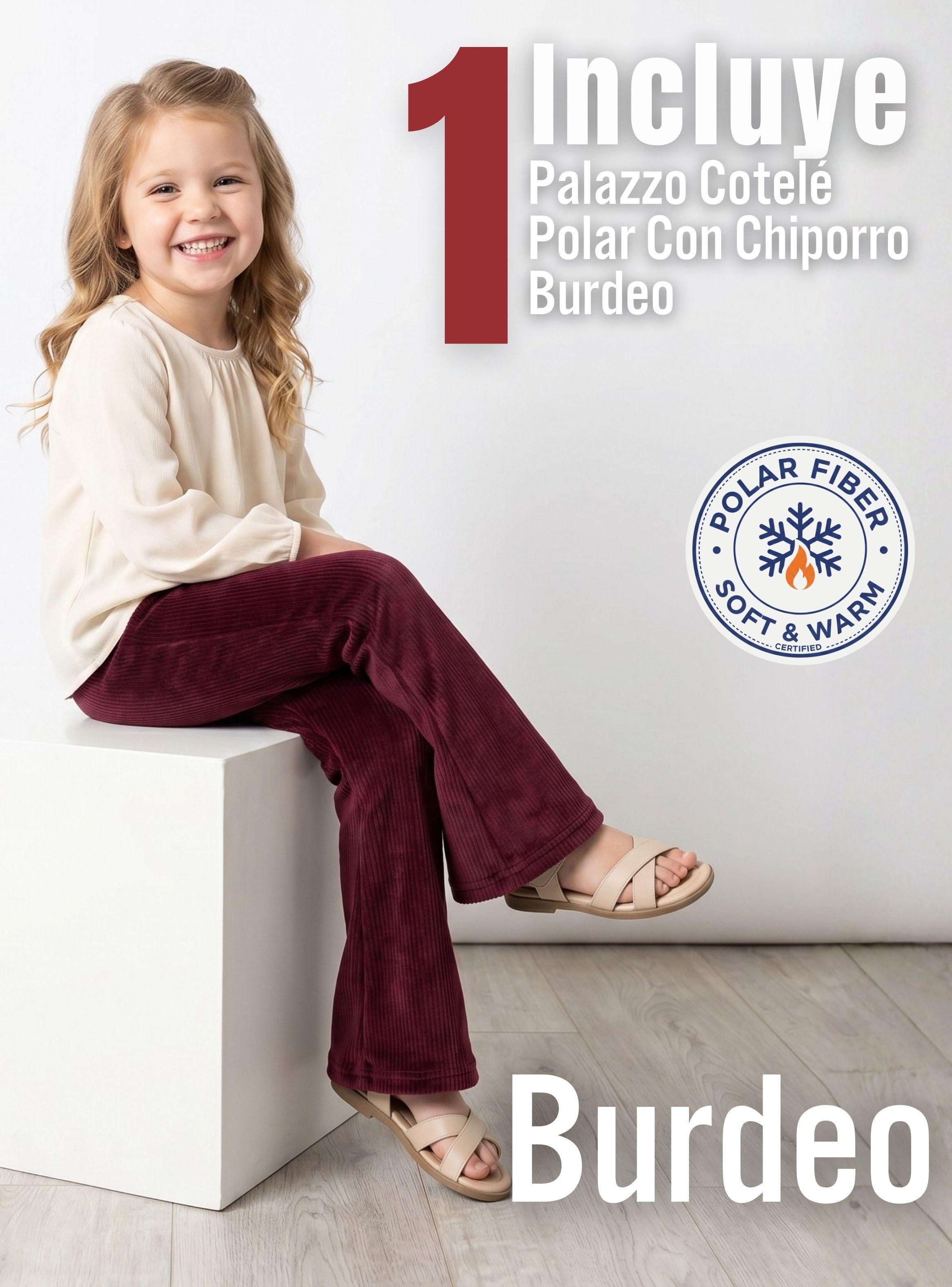 Pantalón Palazzo Niña Polar Con Chiporro Calzas Térmica Elasticada Color Burdeo-2