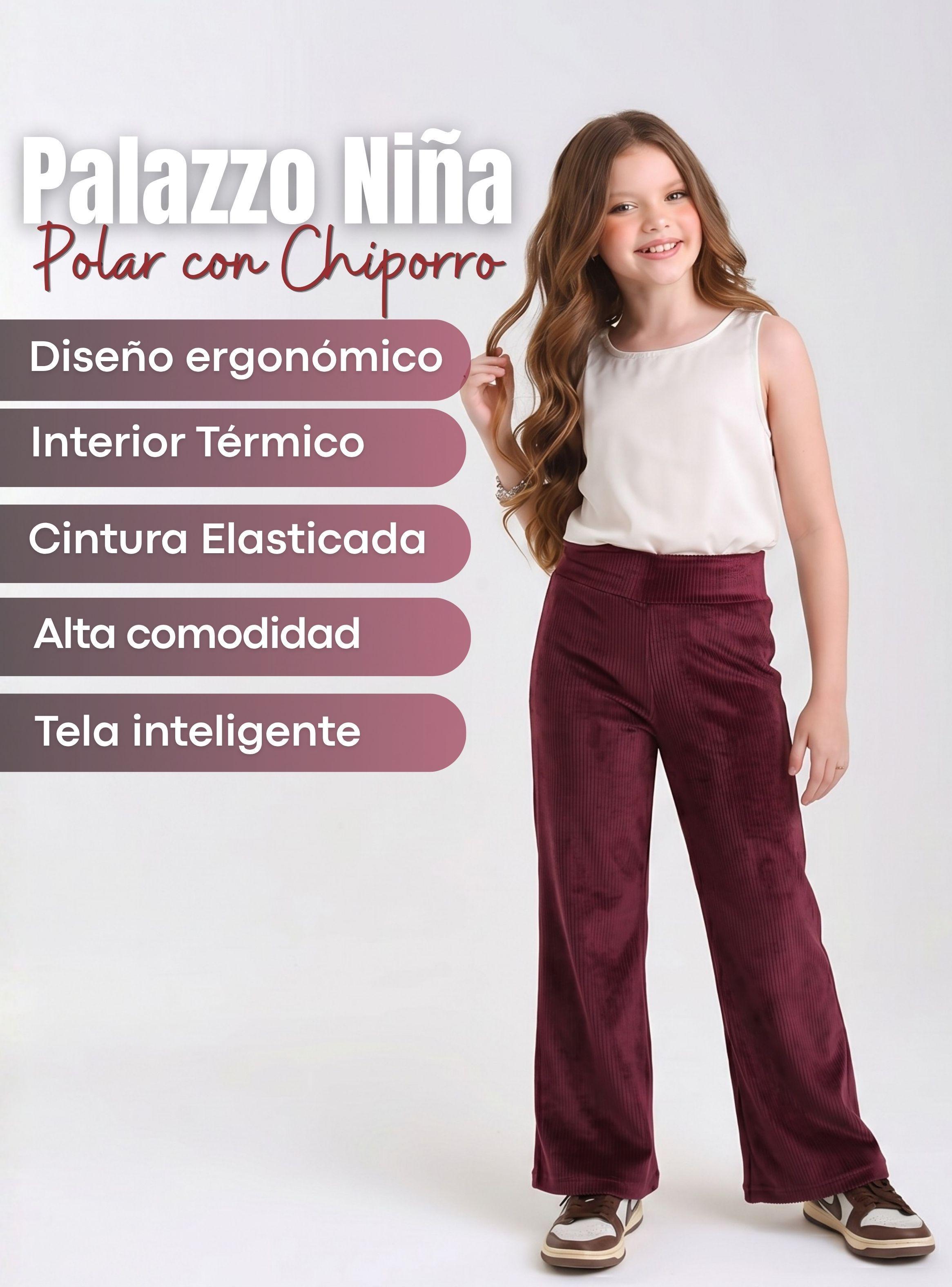 Pantalón Palazzo Niña Polar Con Chiporro Calzas Térmica Elasticada Color Burdeo-3