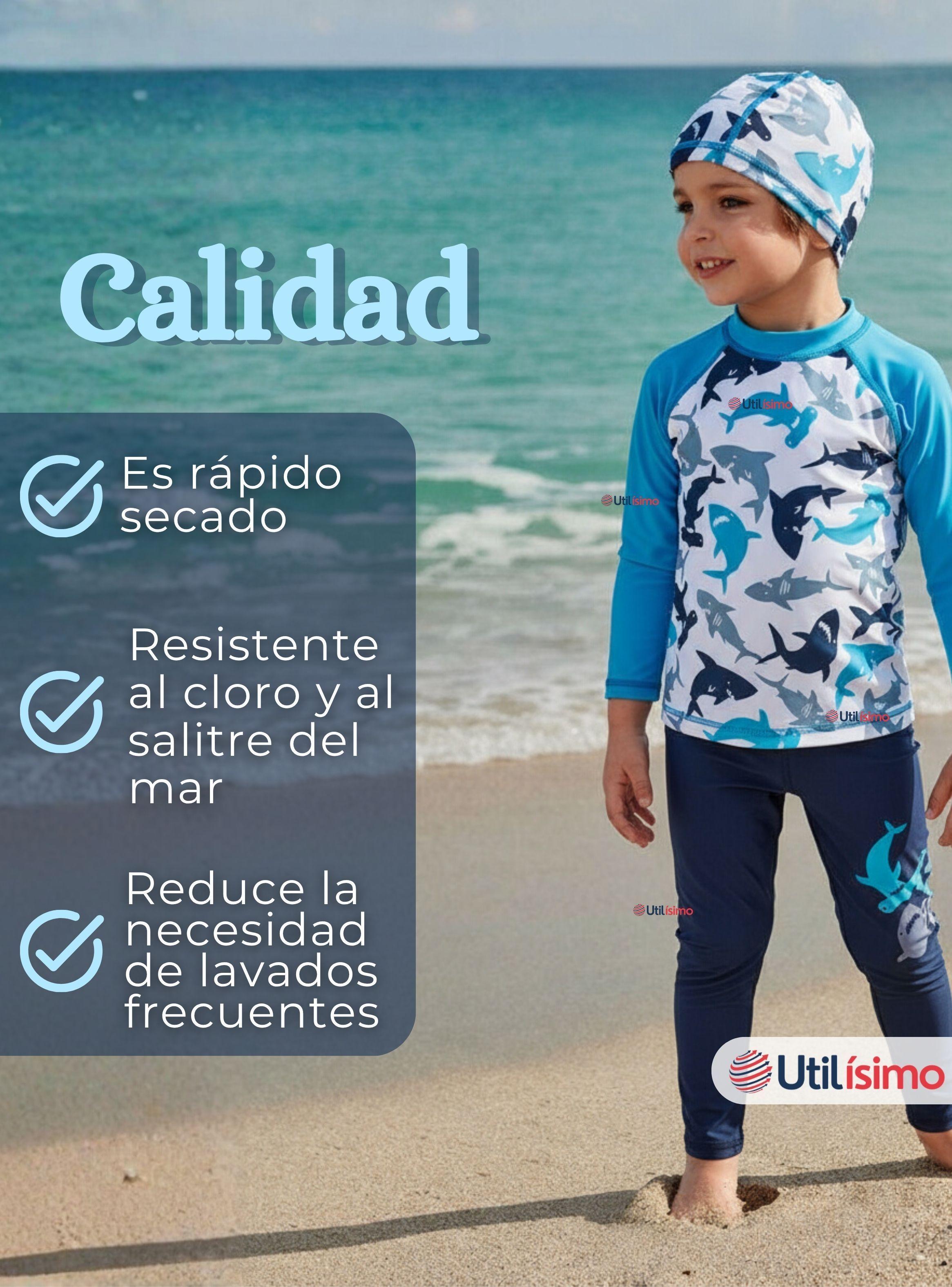 Traje de Baño Con Gorro Pantalón Largo Polera Manga Larga 3 Piezas Niño 3 a 11 años White Shark-7