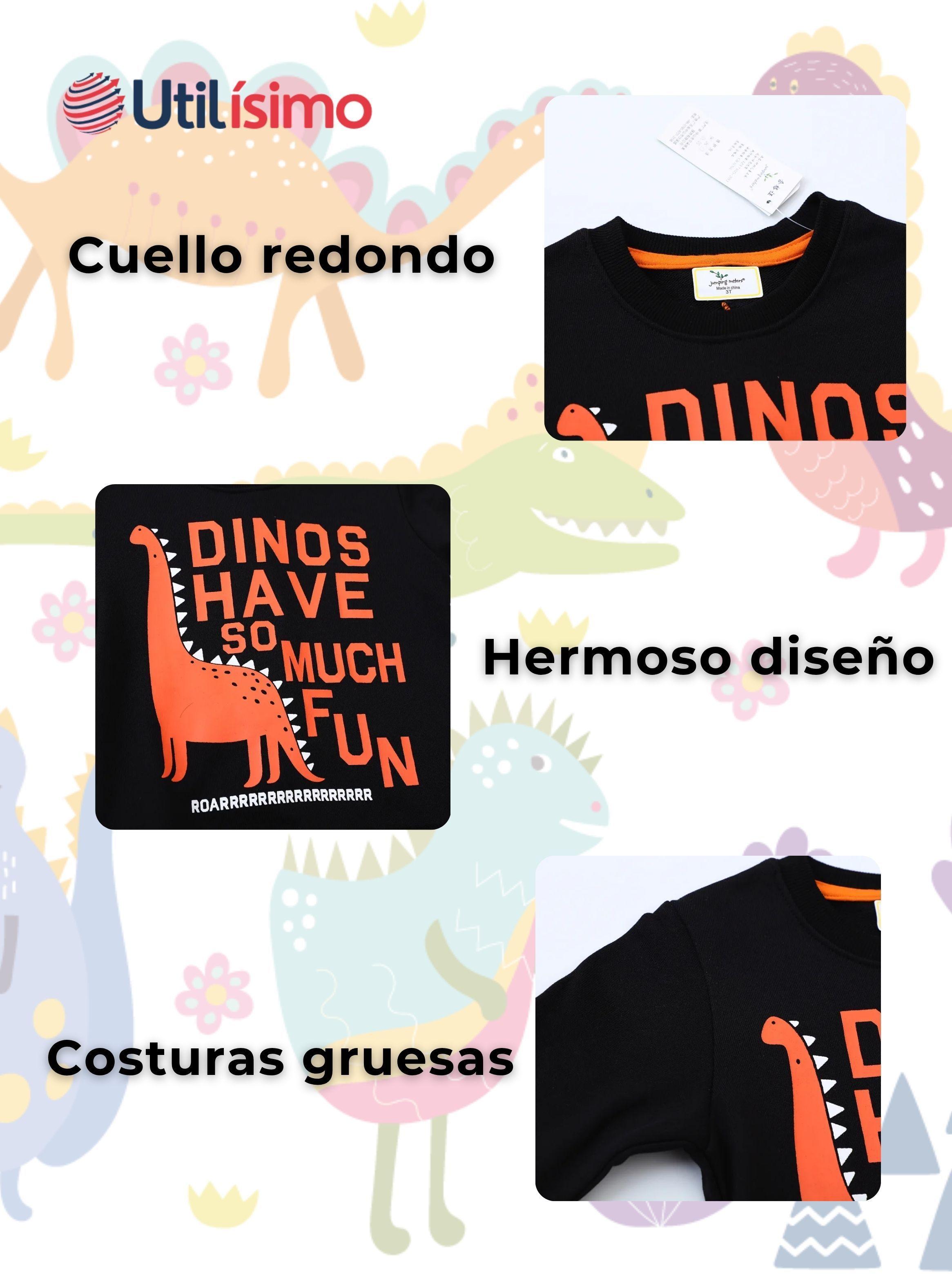 Polerón Algodón Cuello Redondo Niños Negro Dinosaurio-3