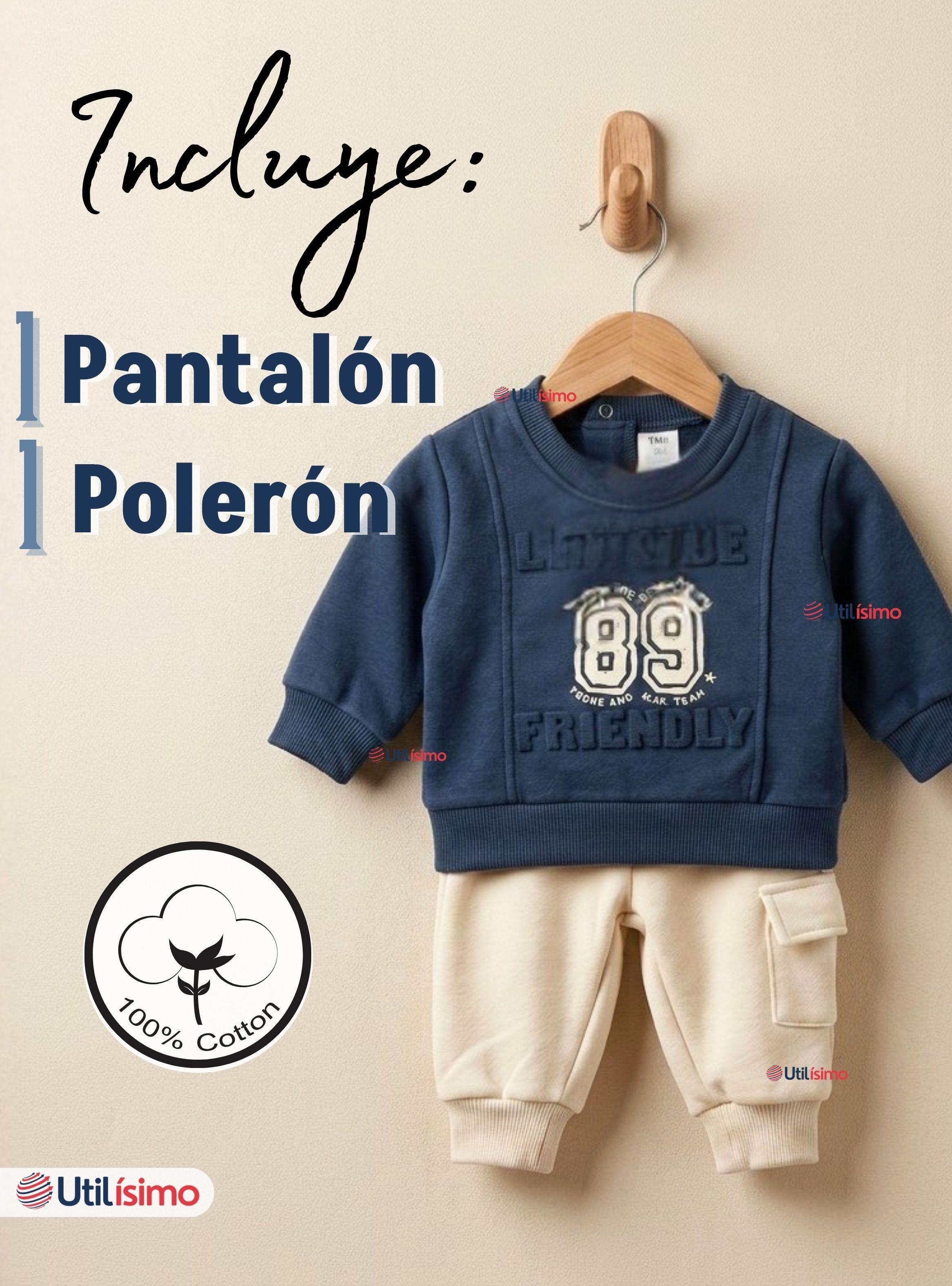 Conjunto 2 Piezas Buzo Pantalón Y Polerón De Algodón Azul de Bebé Niño-2