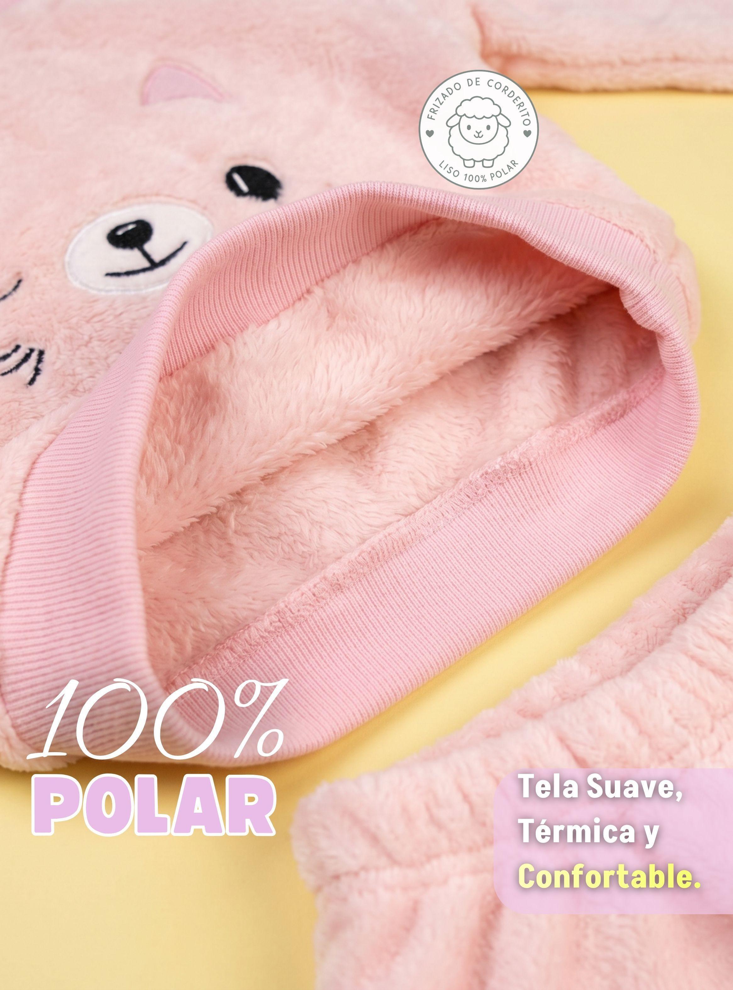 Conjunto 2 Piezas Buzo Polerón Frizado Corderito Liso Pink Cat Bebe Niña-7