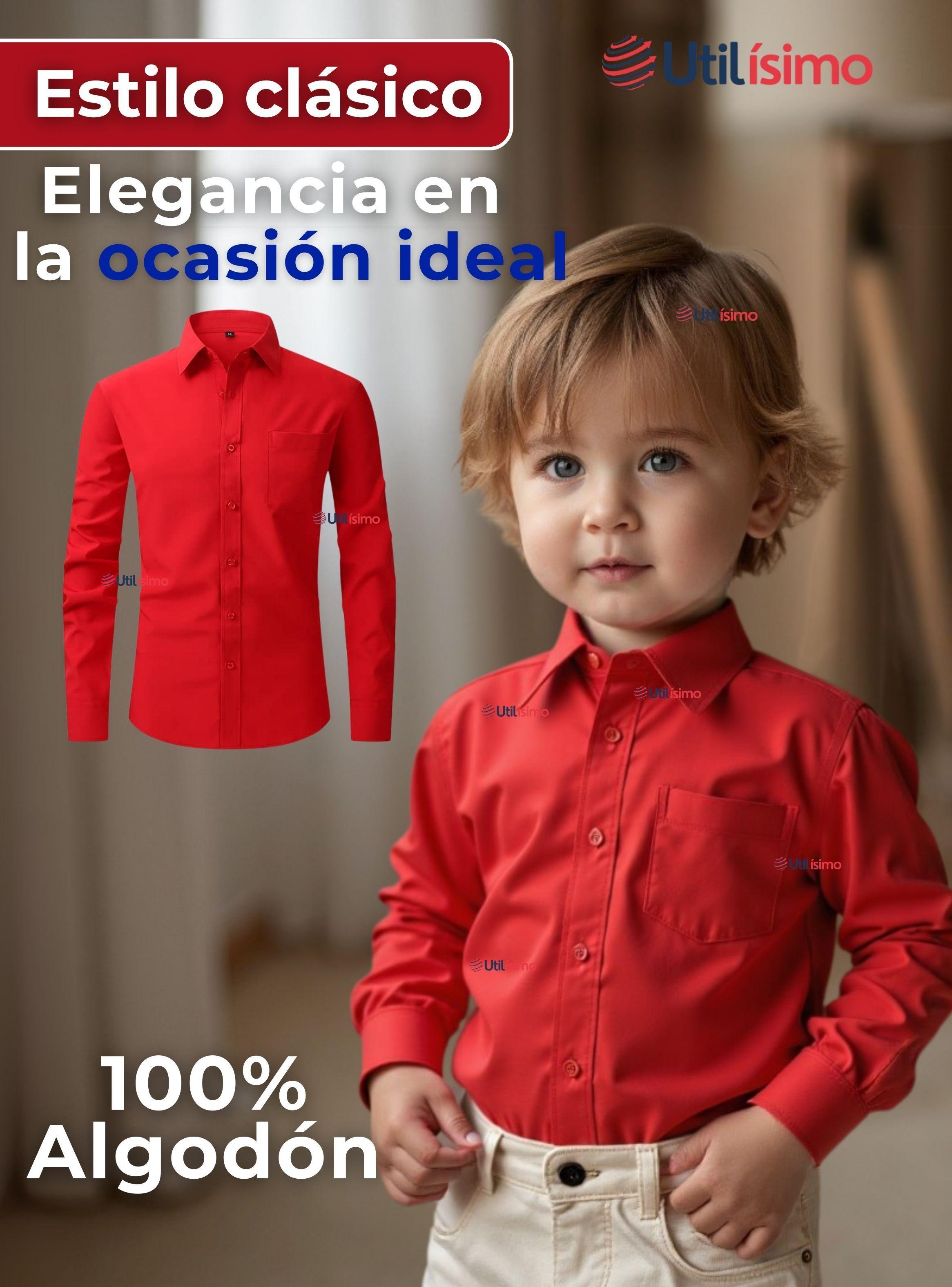 Camisa Casual De Vestir Manga Larga Cuello Americano Algodón Rojo-1