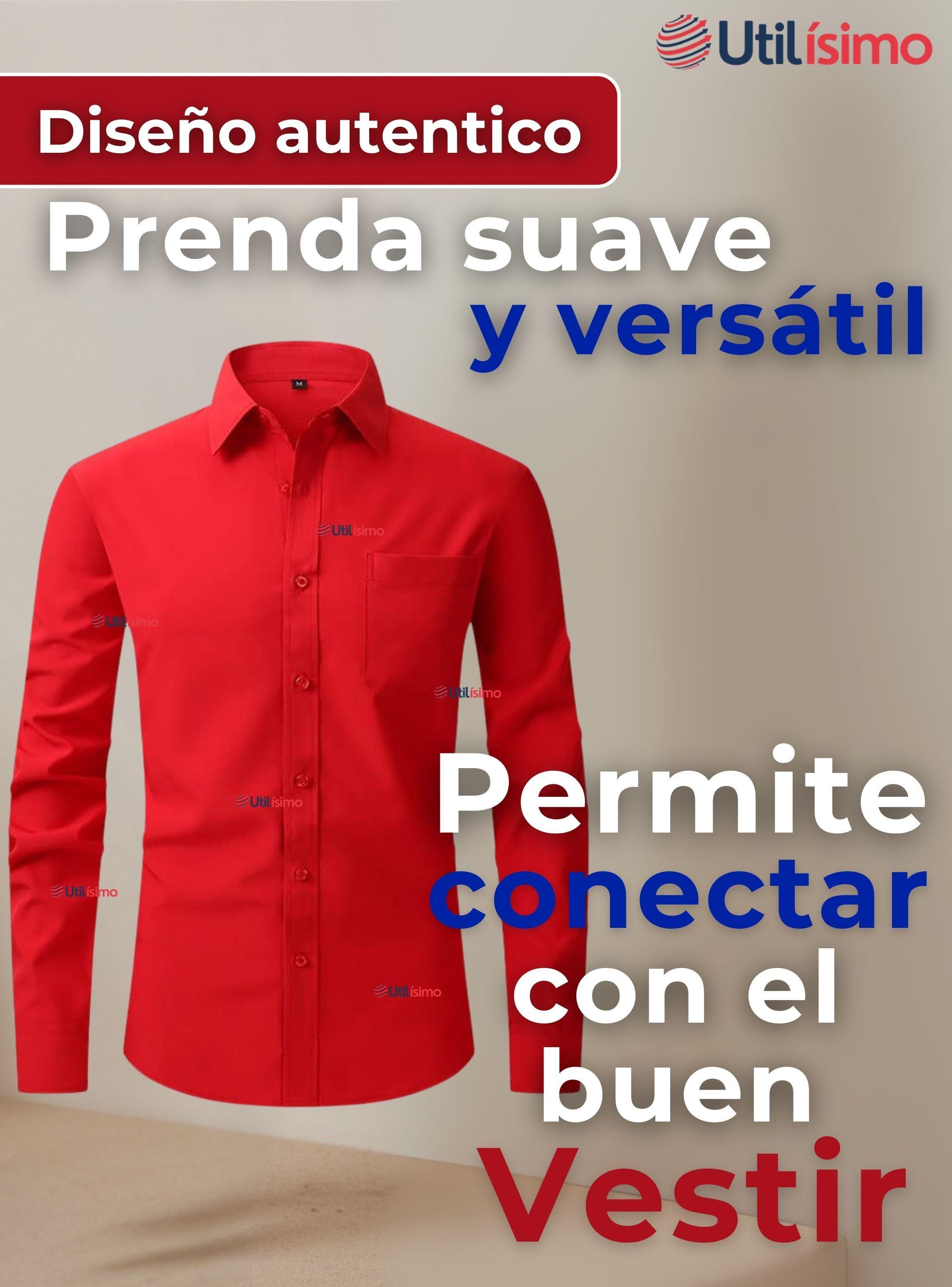 Camisa Casual De Vestir Manga Larga Cuello Americano Algodón Rojo-3