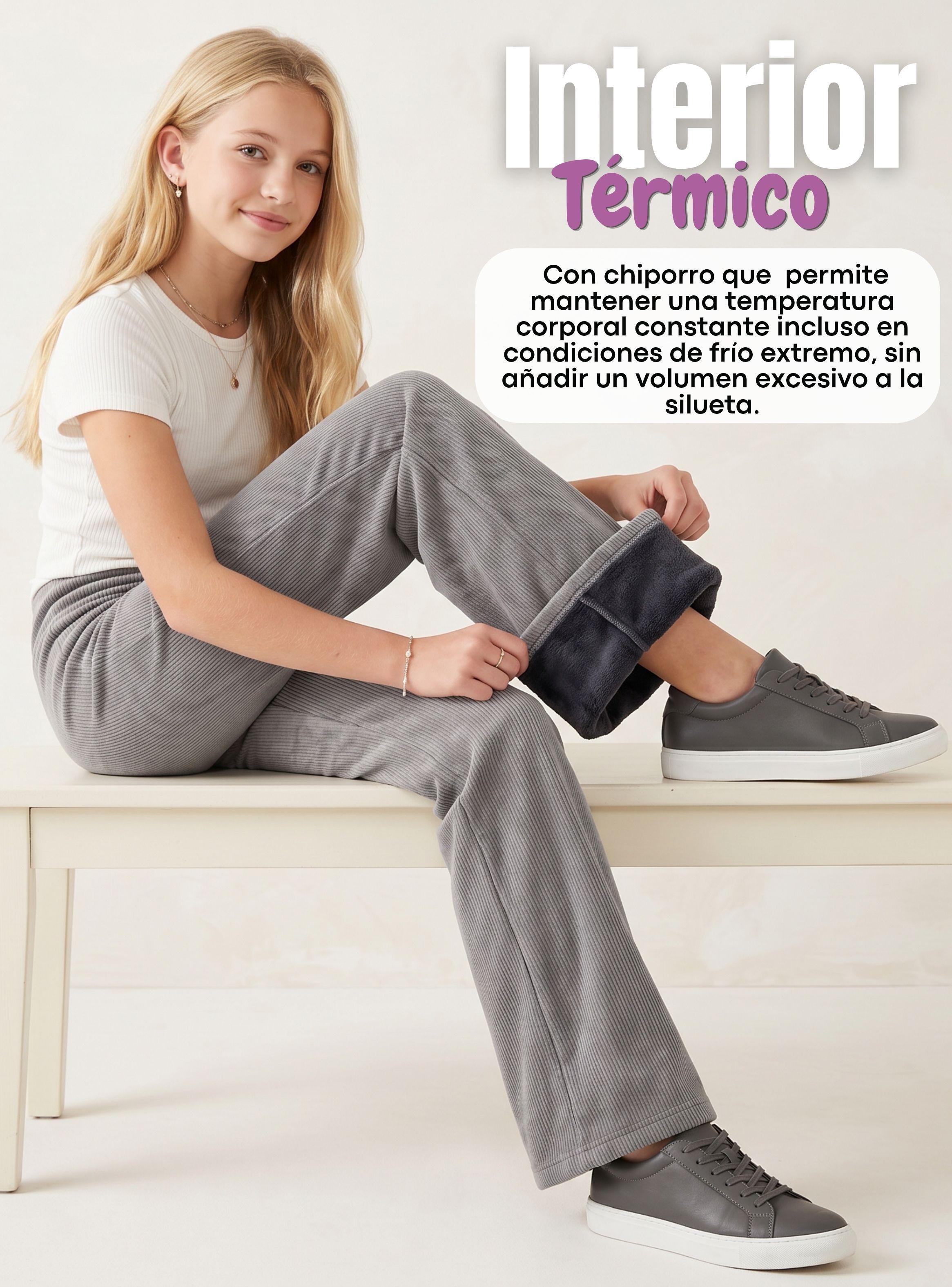 Pantalón Palazzo Polar Con Chiporro Niña Juvenil Elasticada Térmica Melange-5