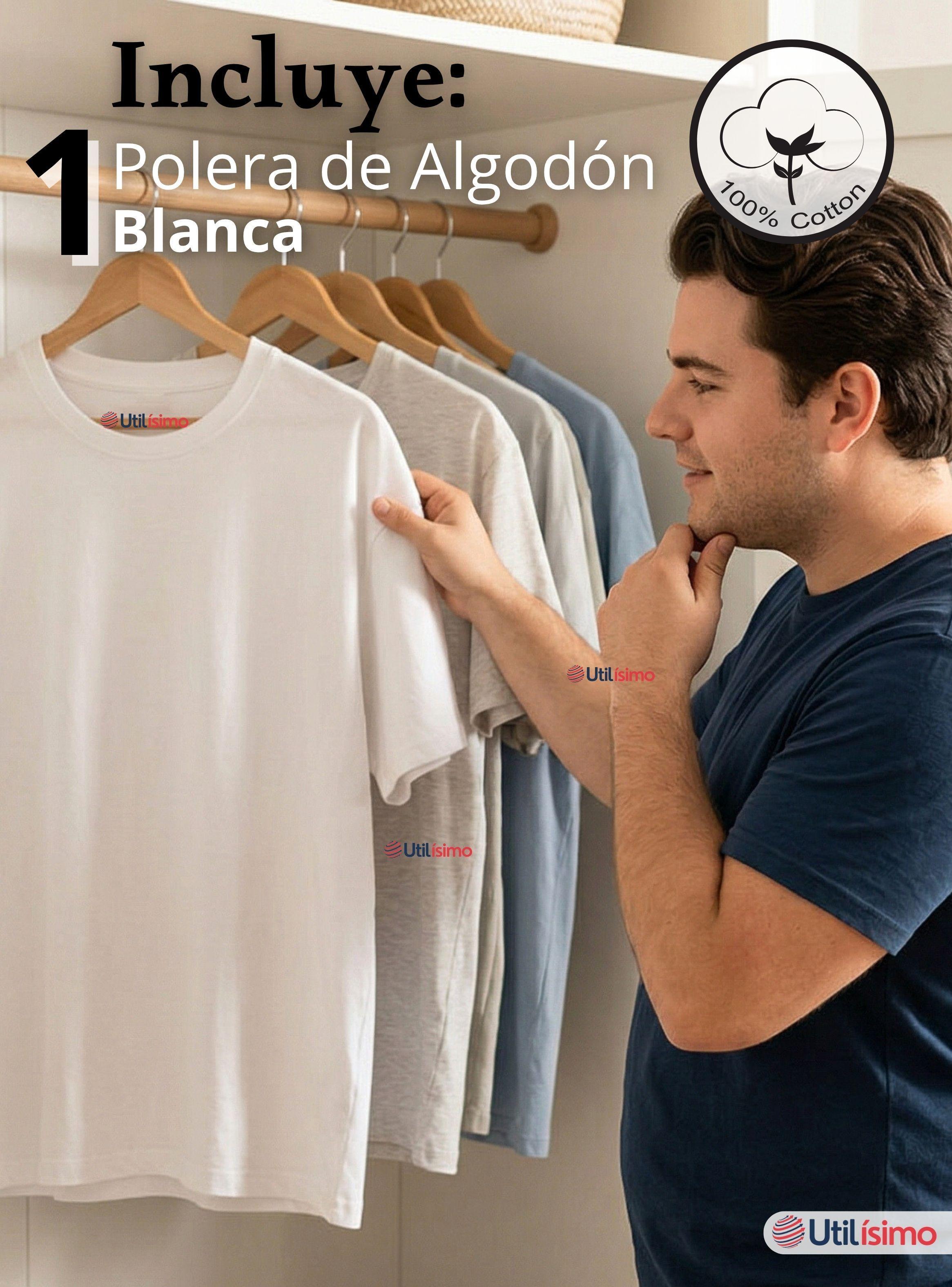 Camiseta Polera Algodón Primera Capa Manga Corta Blanco Hombre-2