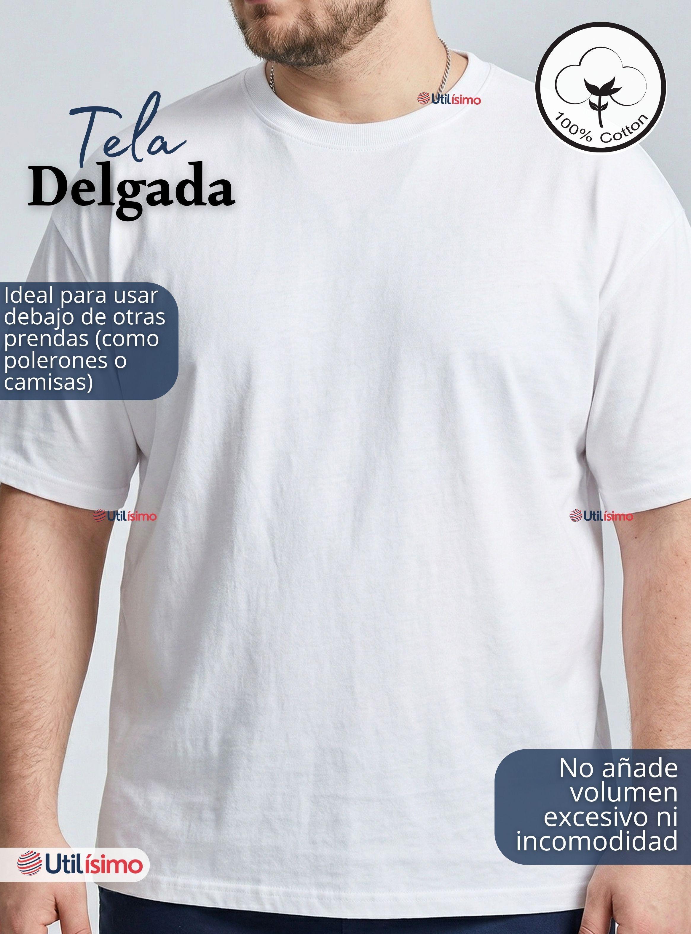 Camiseta Polera Algodón Primera Capa Manga Corta Blanco Hombre-7