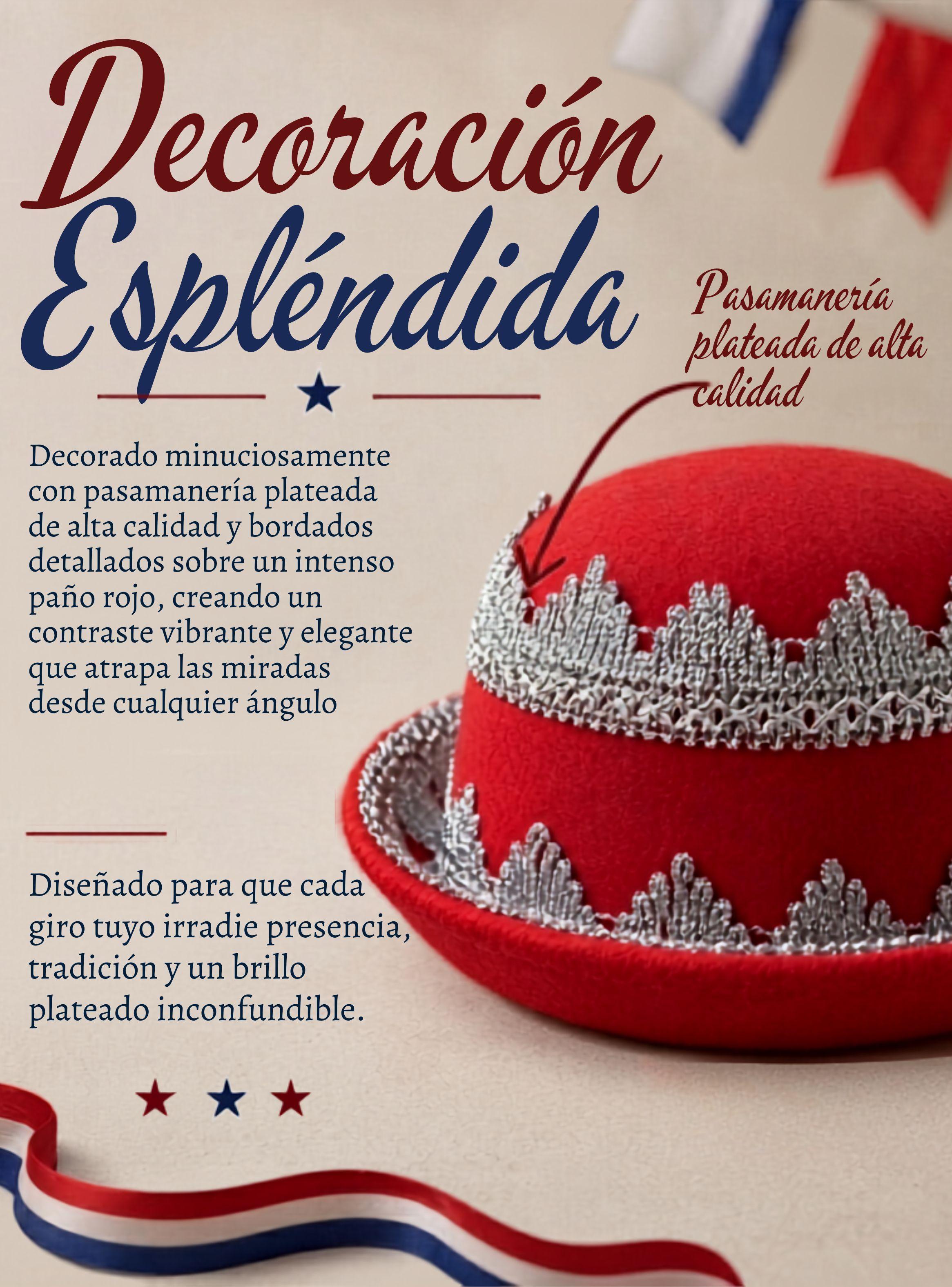 Sombrero Gorro Caporal Mujer Fiestas Patrias Rojo Bailes Típico-5