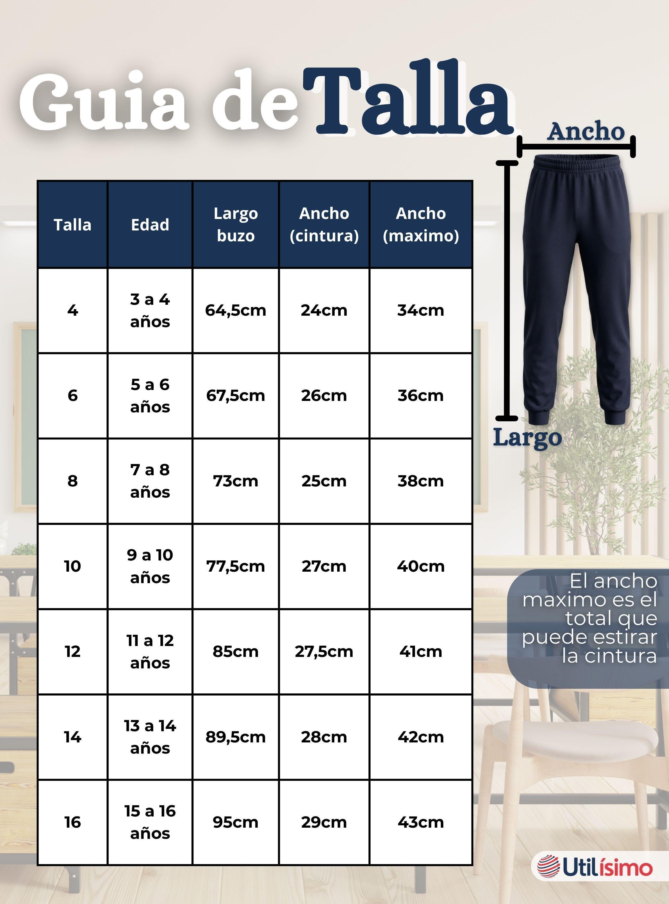 Buzo Pantalon Escolar Niños Unisex 100% Algodón Azul Bota Acanalada 3 a 16 años-3