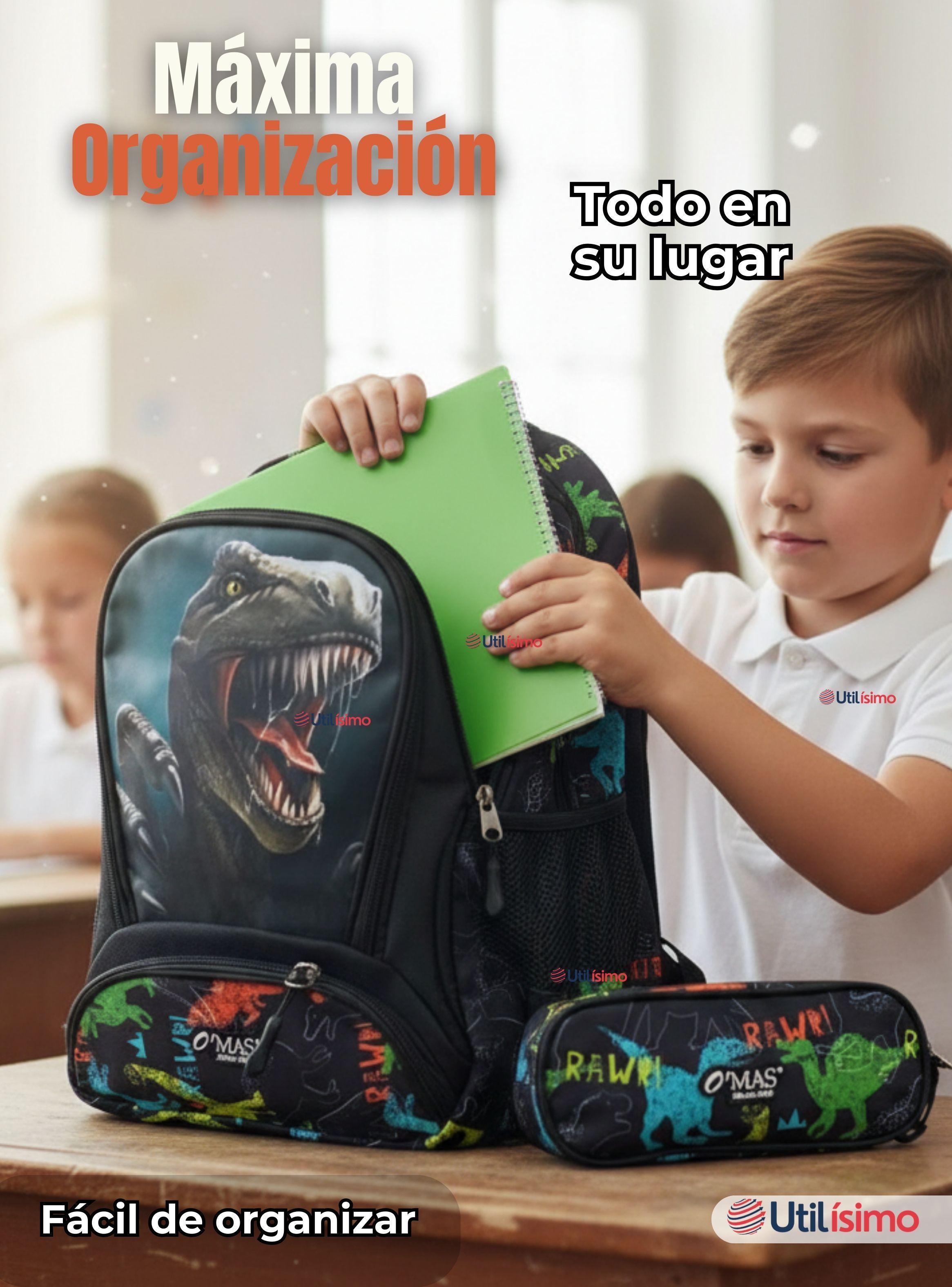 Mochila Escolar Kit Con Estuche y Lonchera 45 cm Tela Oxford Dino para Niños-5