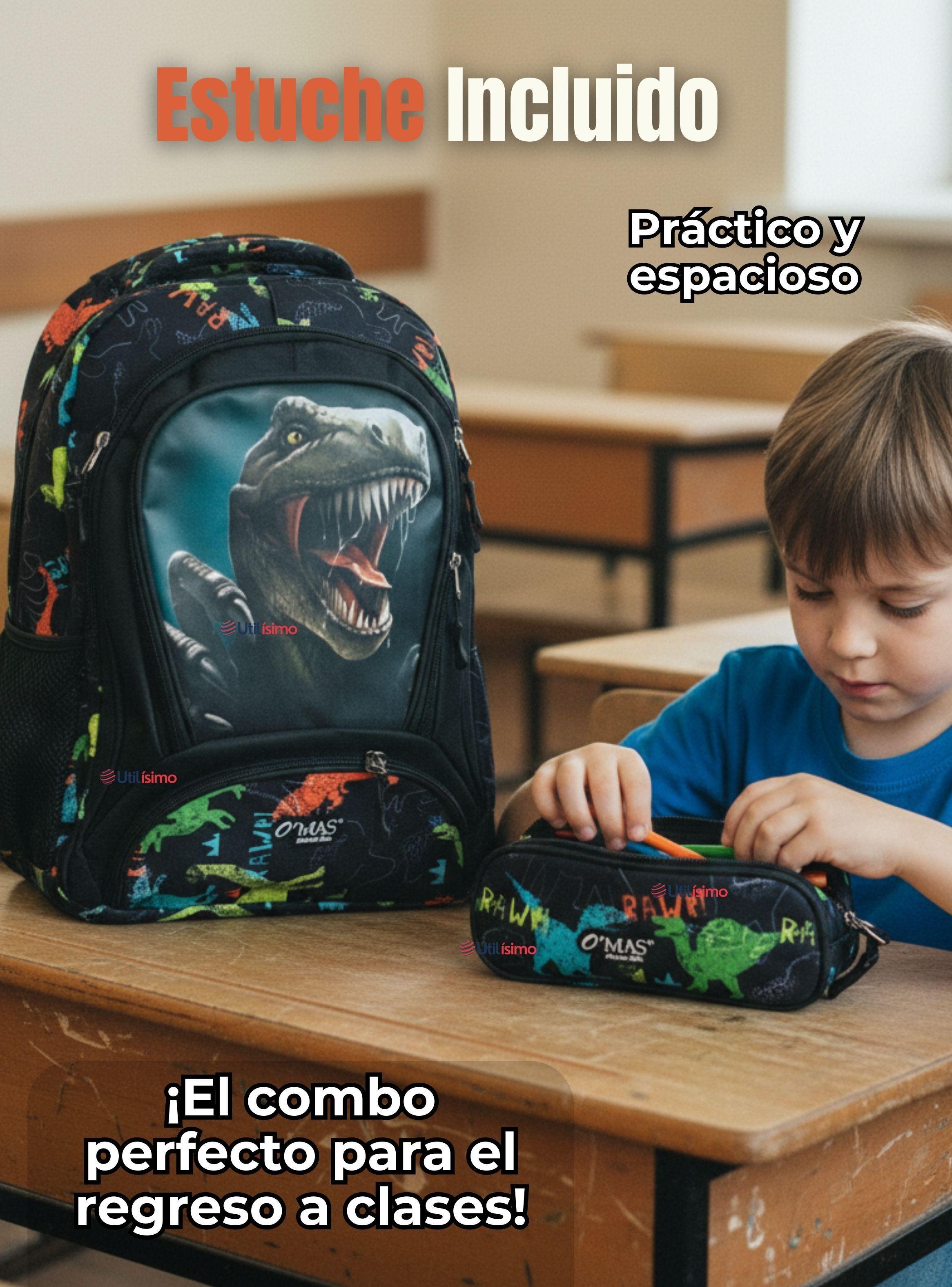 Mochila Escolar Kit Con Estuche y Lonchera 45 cm Tela Oxford Dino para Niños-6