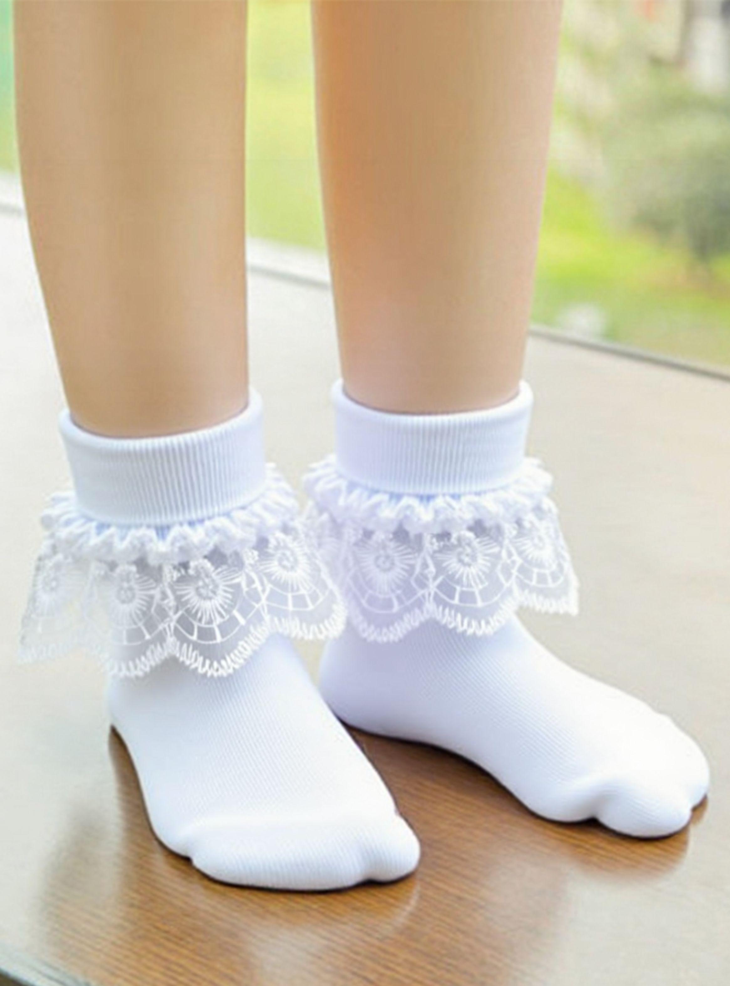 Calcetines Con Vuelo Blanco Niña Algodón 1 Par Fiestas Patrias-1