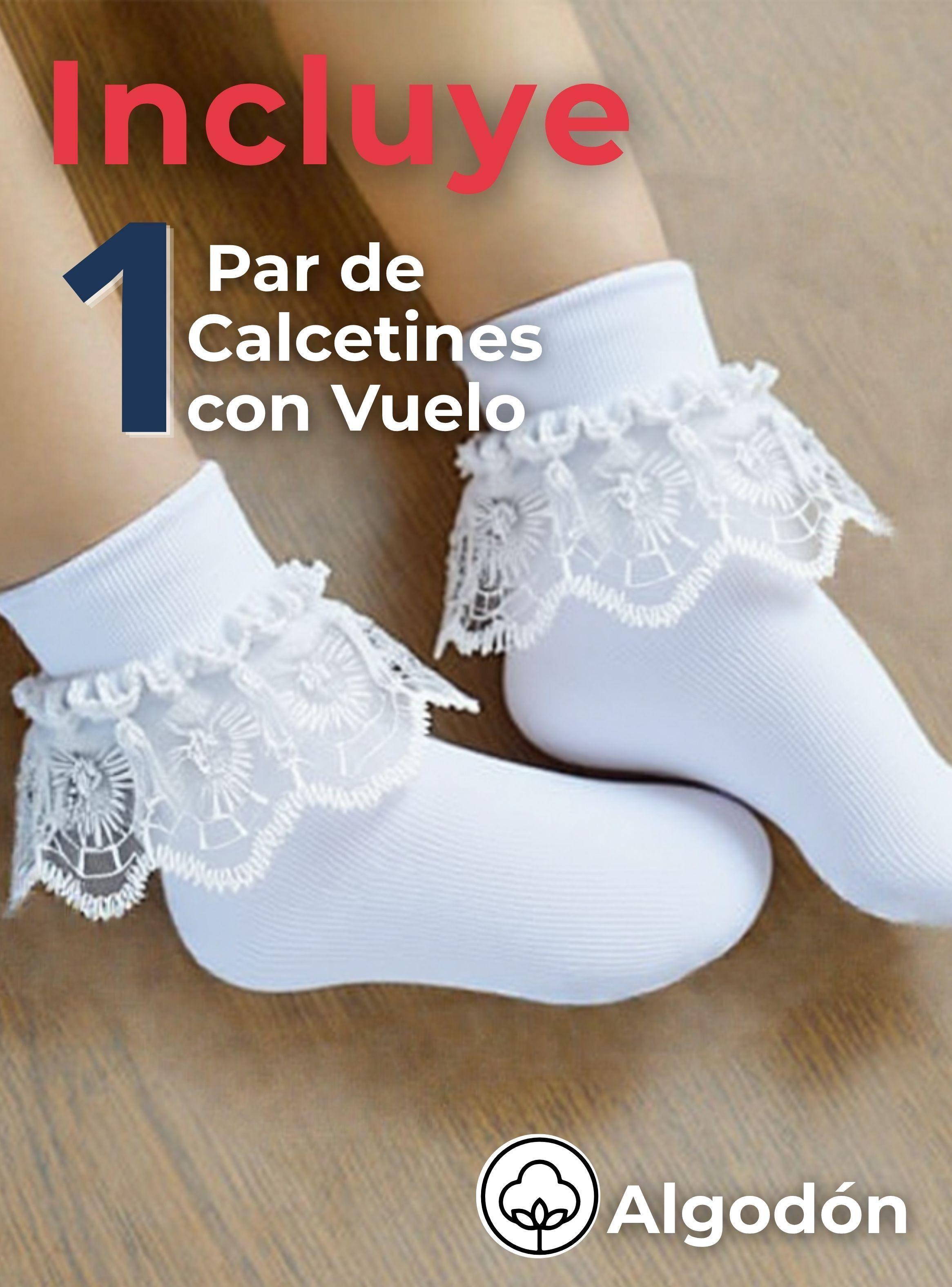 Calcetines Con Vuelo Blanco Niña Algodón 1 Par Fiestas Patrias-2