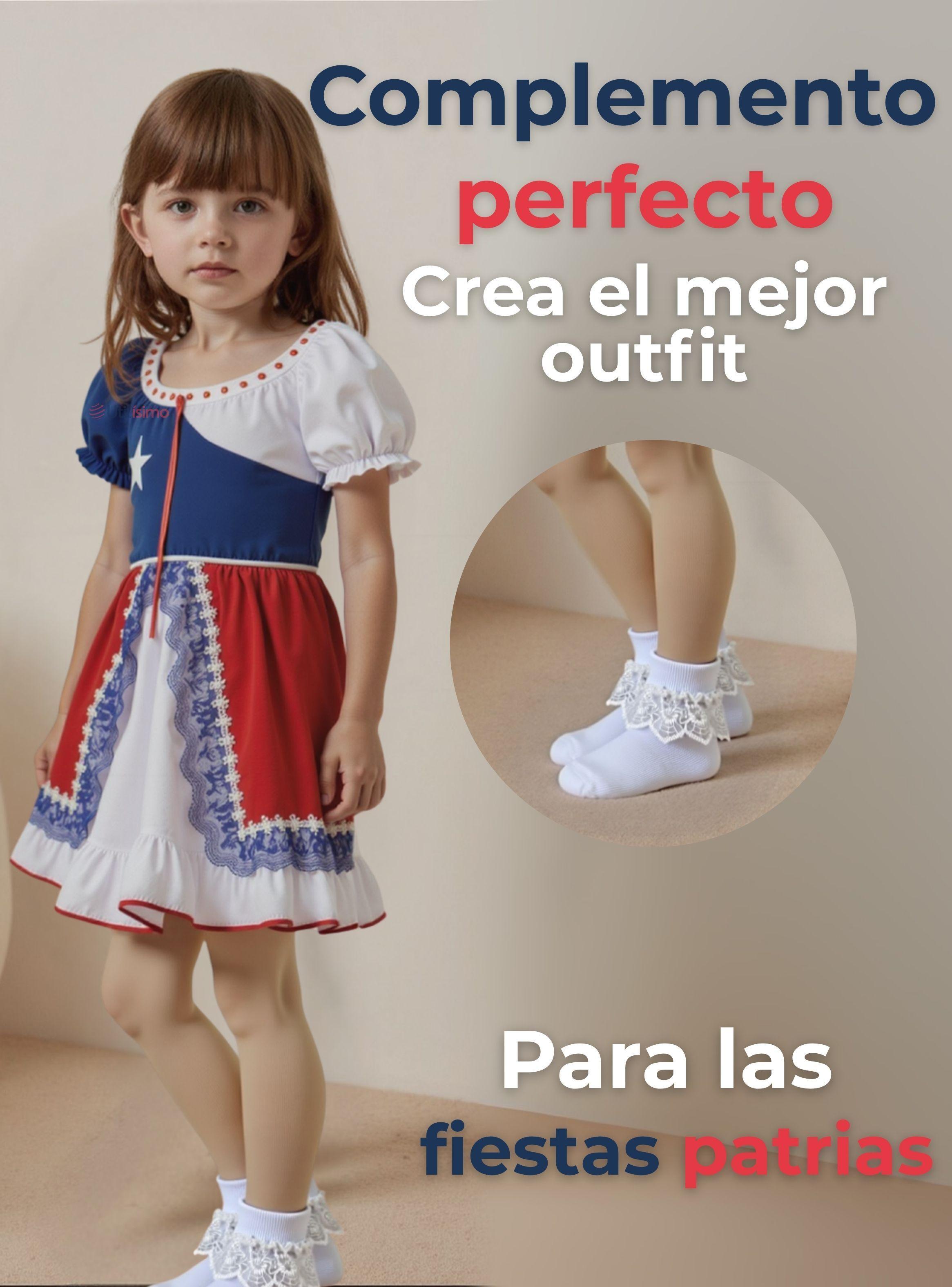 Calcetines Con Vuelo Blanco Niña Algodón 1 Par Fiestas Patrias-5