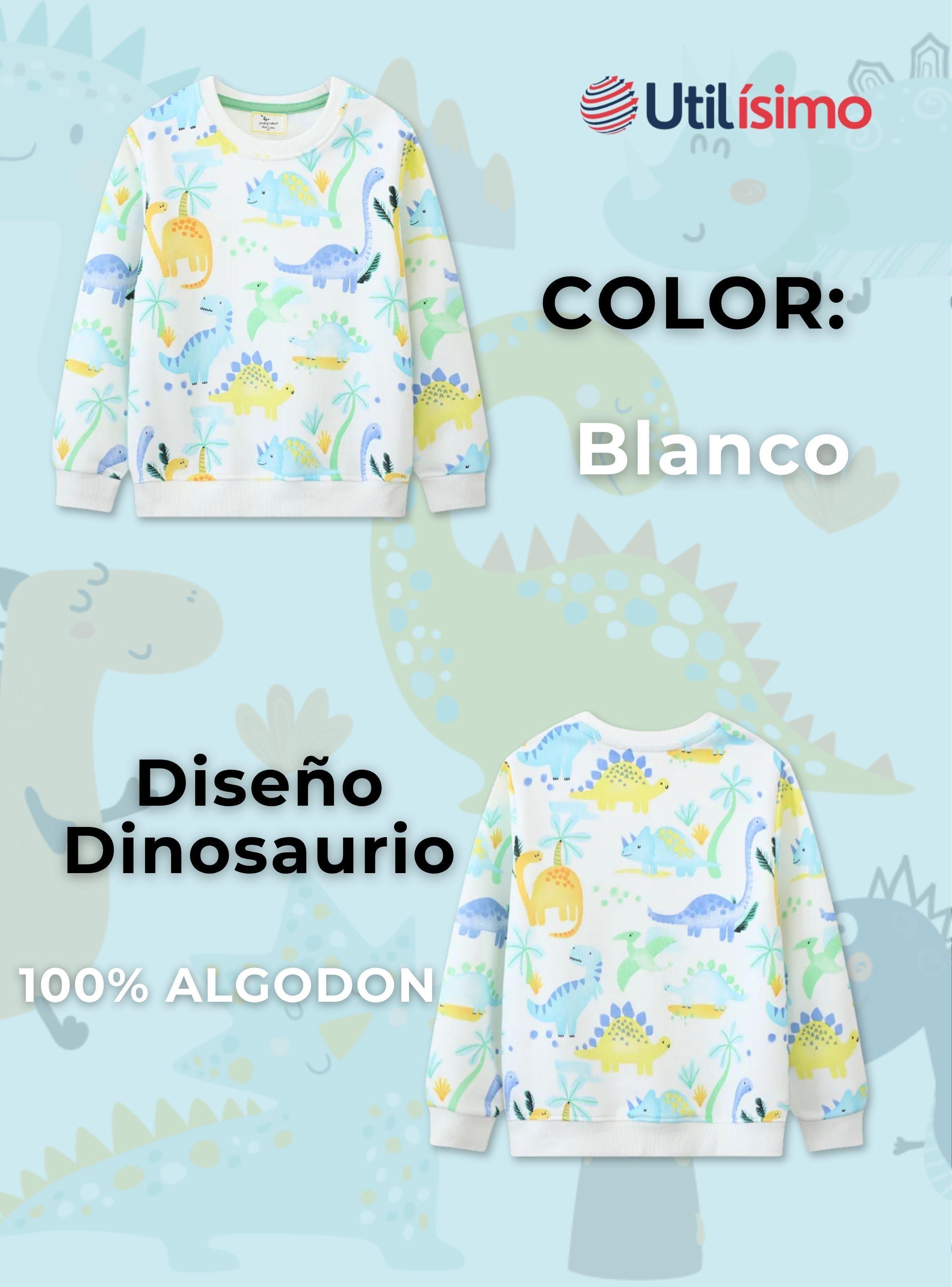 Polerón Algodón Cuello Redondo Niños Blanco Dinosaurio-1