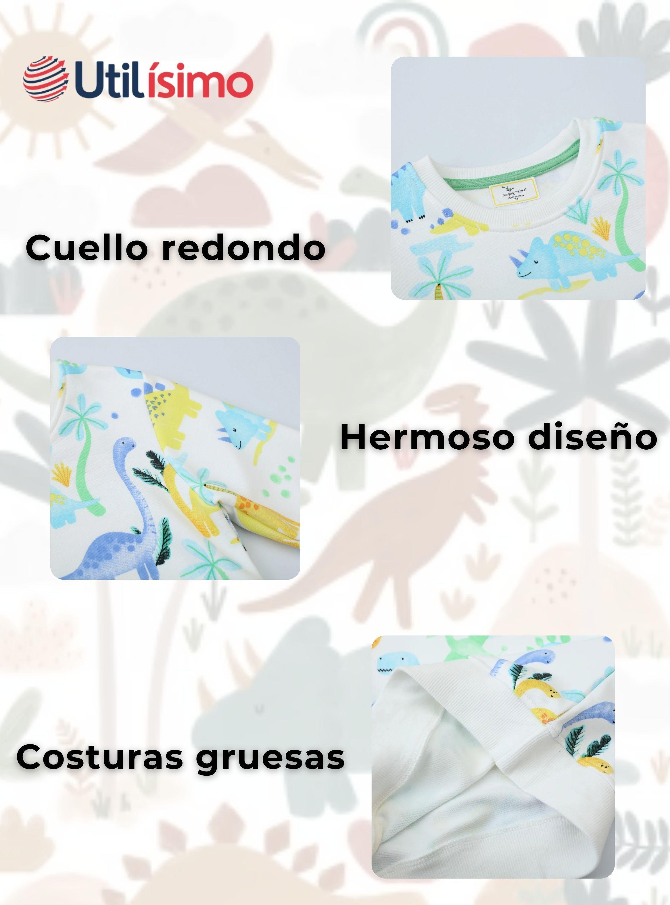 Polerón Algodón Cuello Redondo Niños Blanco Dinosaurio-3