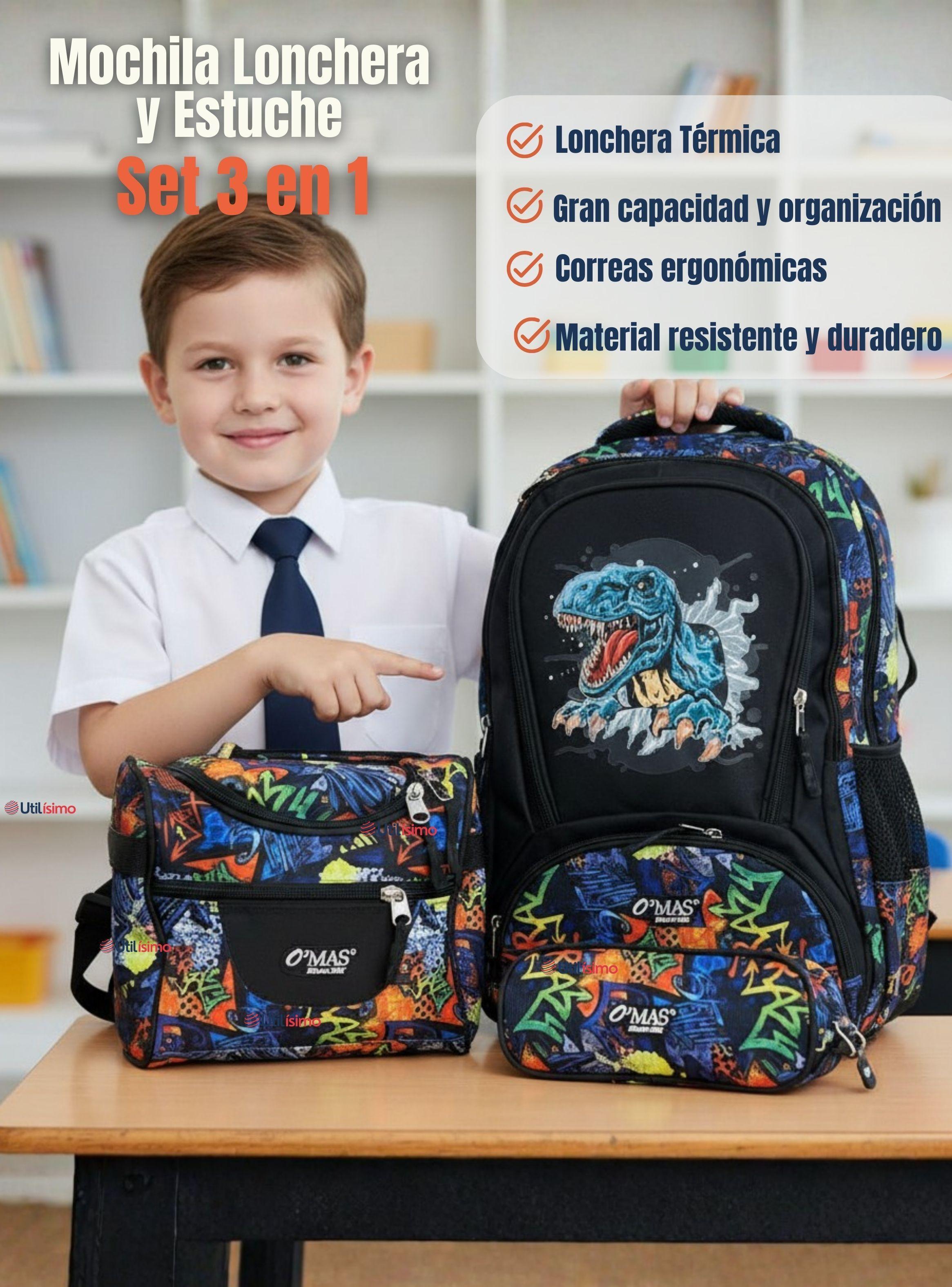 Mochila Escolar Kit Con Estuche y Lonchera 45 cm Tela Oxford Dinosaurio para Niños-2