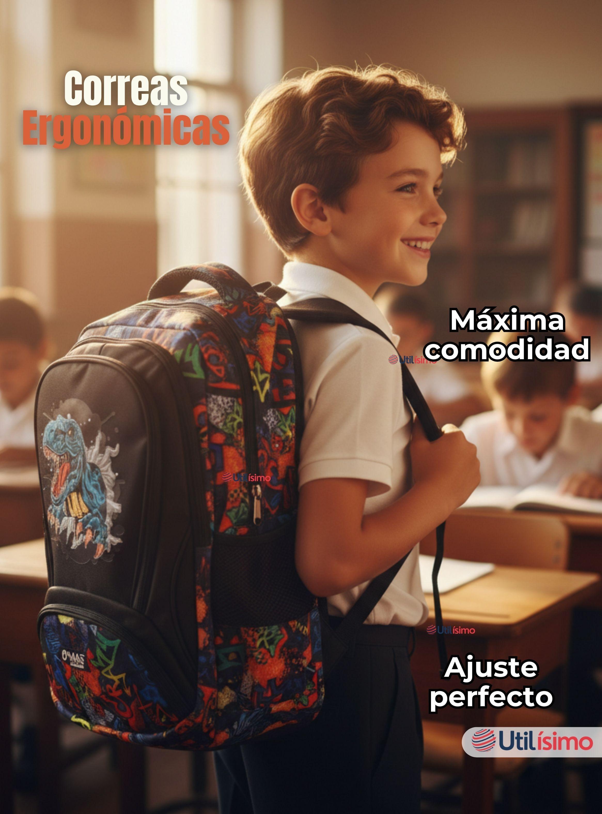 Mochila Escolar Kit Con Estuche y Lonchera 45 cm Tela Oxford Dinosaurio para Niños-7