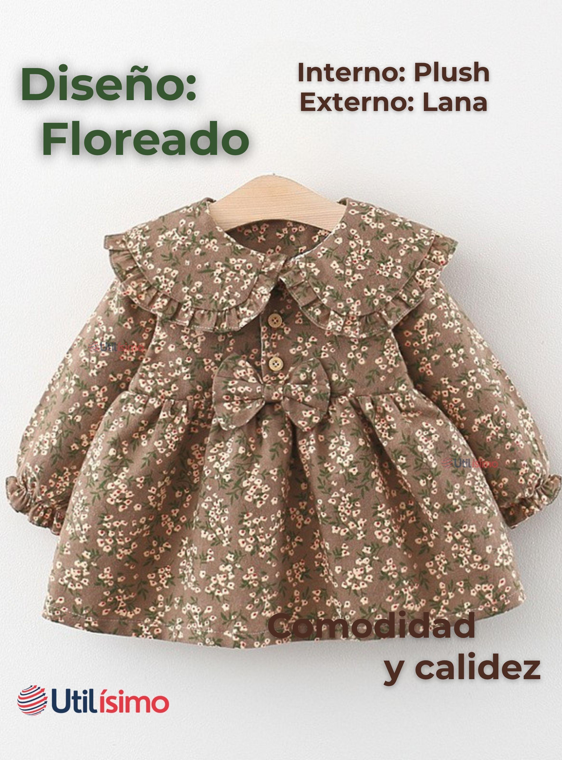 Vestido De Cotelé Floreado Forrado En Plush Niña Café-1