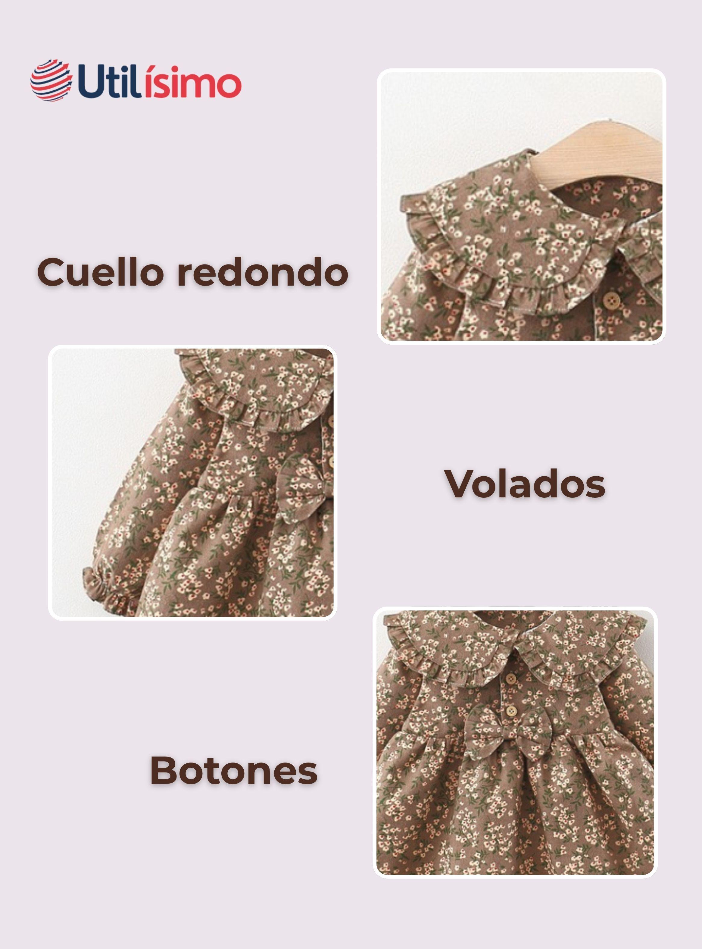 Vestido De Cotelé Floreado Forrado En Plush Niña Café-3