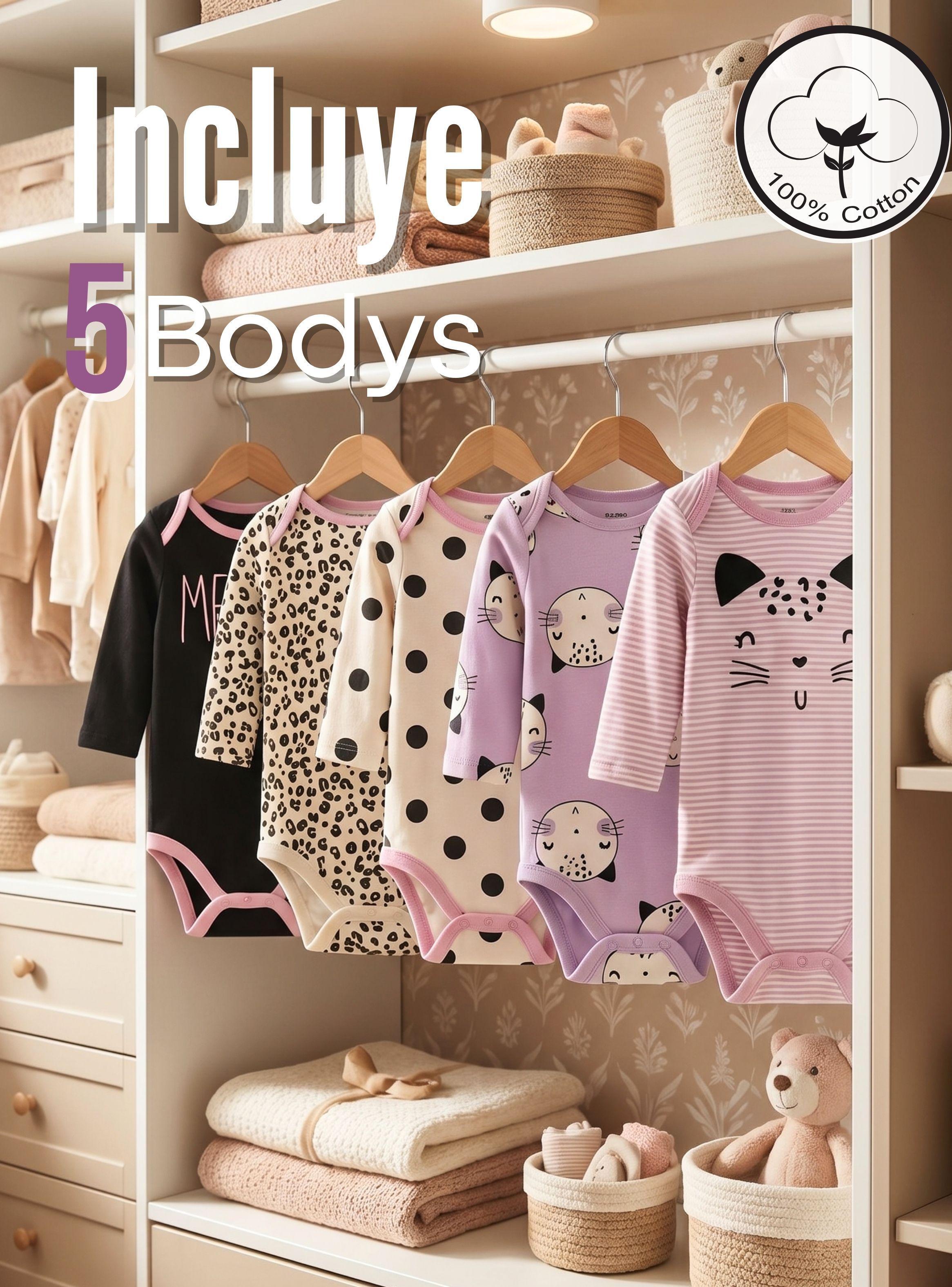 Pack 5 Bodys Manga Larga 100% Algodón Tedmimak Lilac Cats de Bebé Niña-2